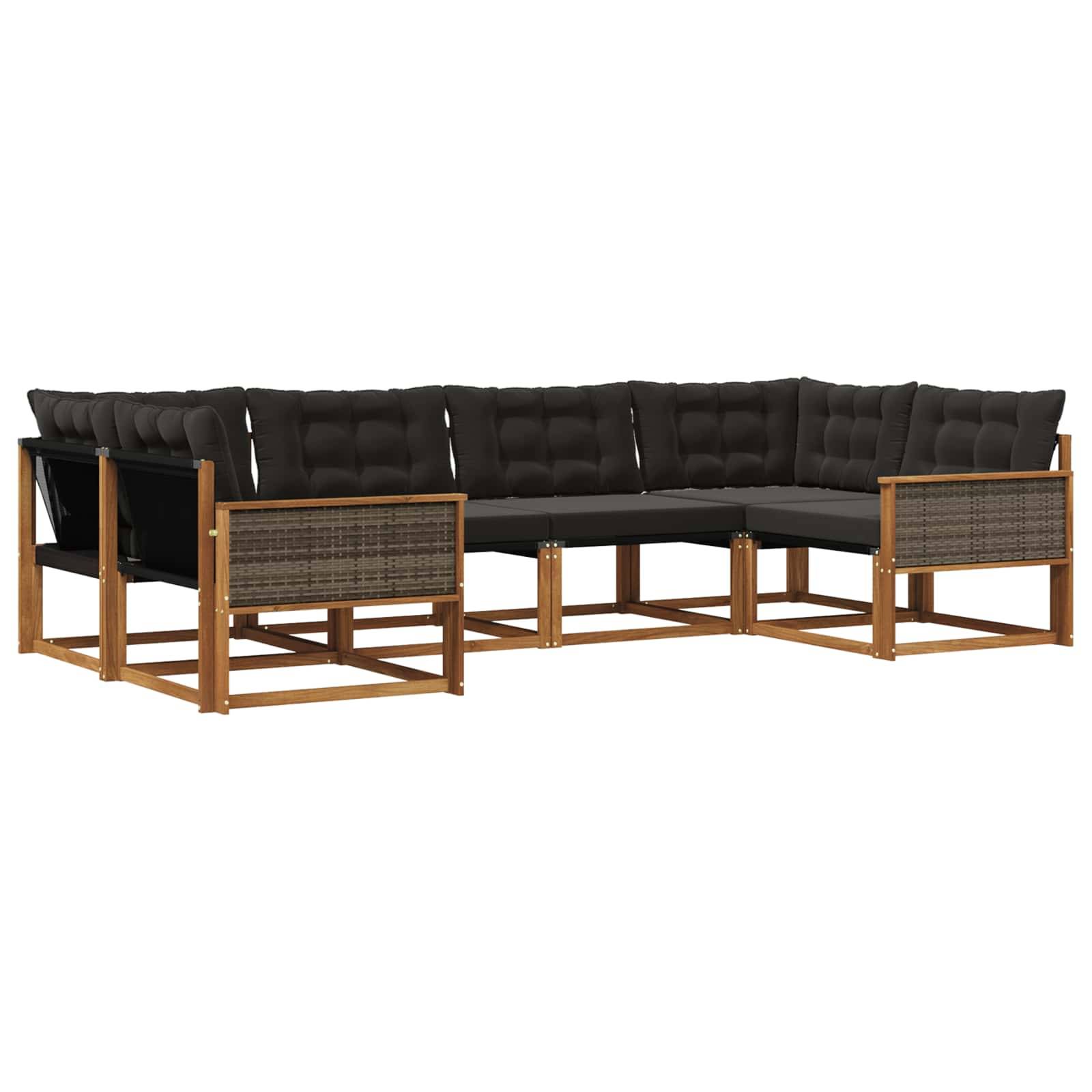 vidaXL Outdoor-Sofagarnitur mit Kissen 6 pcs Natürlich und Schwarz