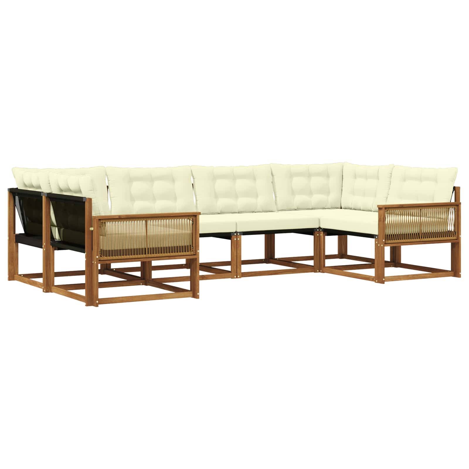 vidaXL Outdoor-Sofagarnitur mit Kissen 6 pcs Natur und Creme