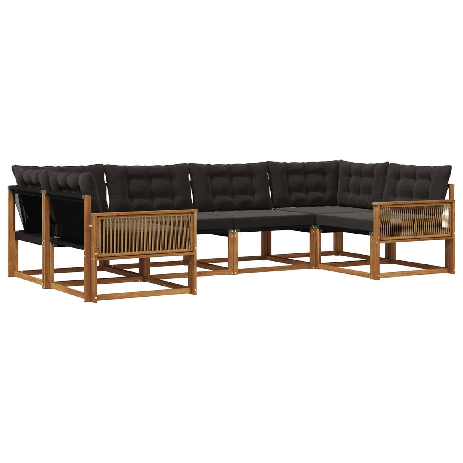 vidaXL Outdoor-Sofagarnitur mit Kissen 6 pcs Natürlich und Schwarz
