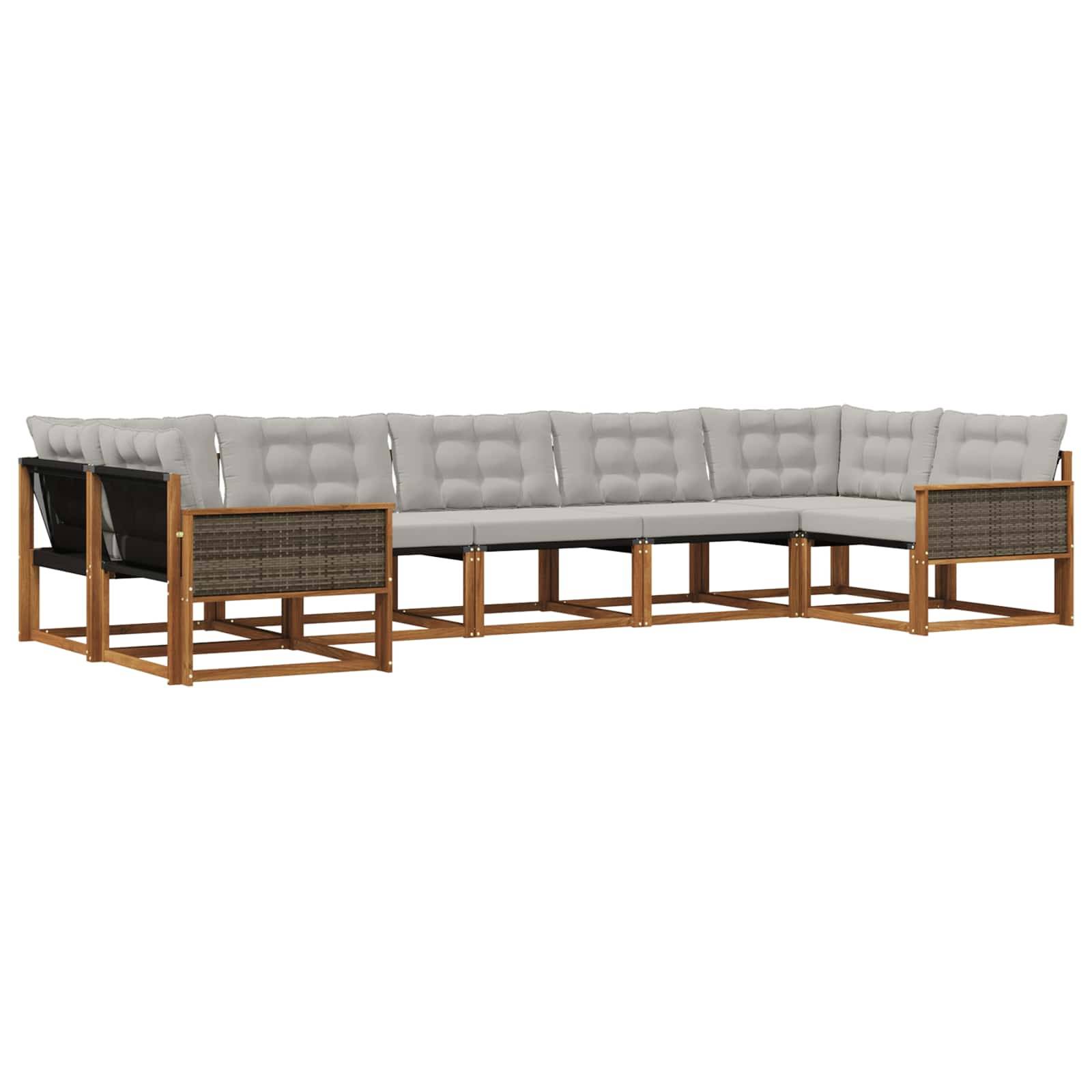 vidaXL Outdoor-Sofagarnitur mit Kissen 7 pcs Natürlich und Hellgrau