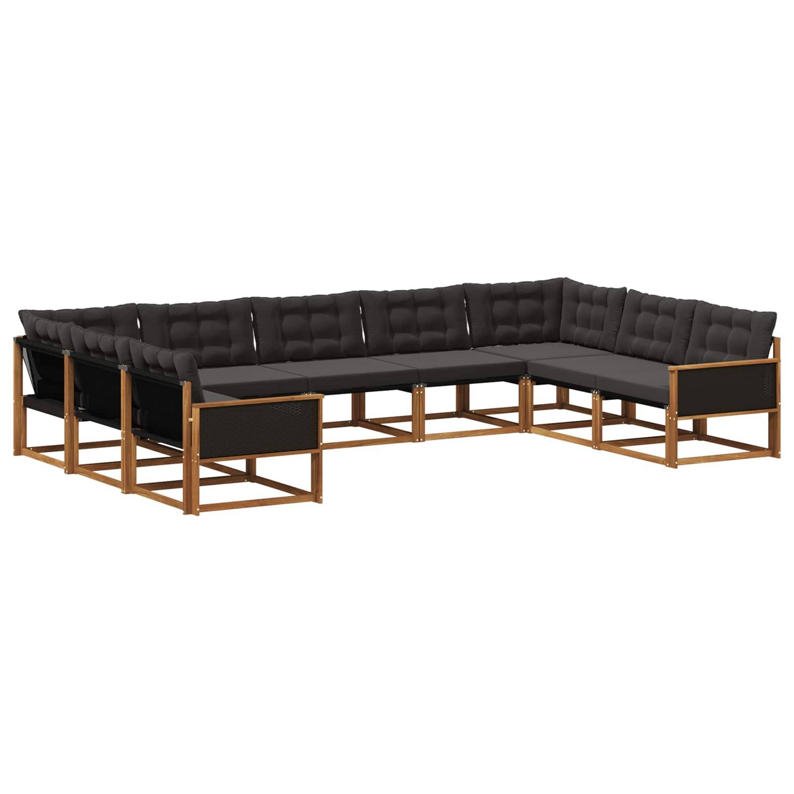 vidaXL Outdoor-Sofagarnitur mit Kissen 9 pcs Natürlich und Schwarz