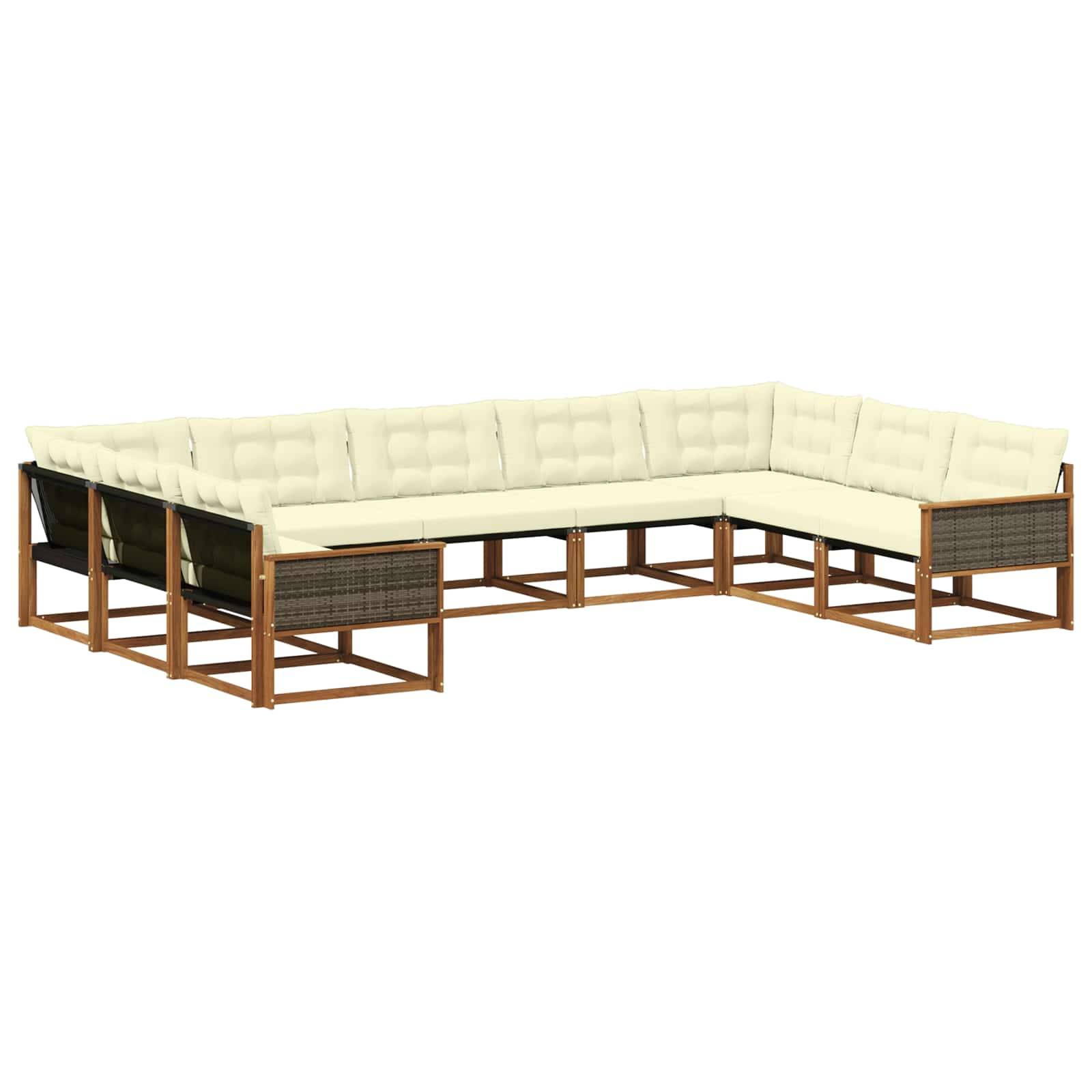 vidaXL Outdoor-Sofagarnitur mit Kissen 9 pcs Natur und Creme