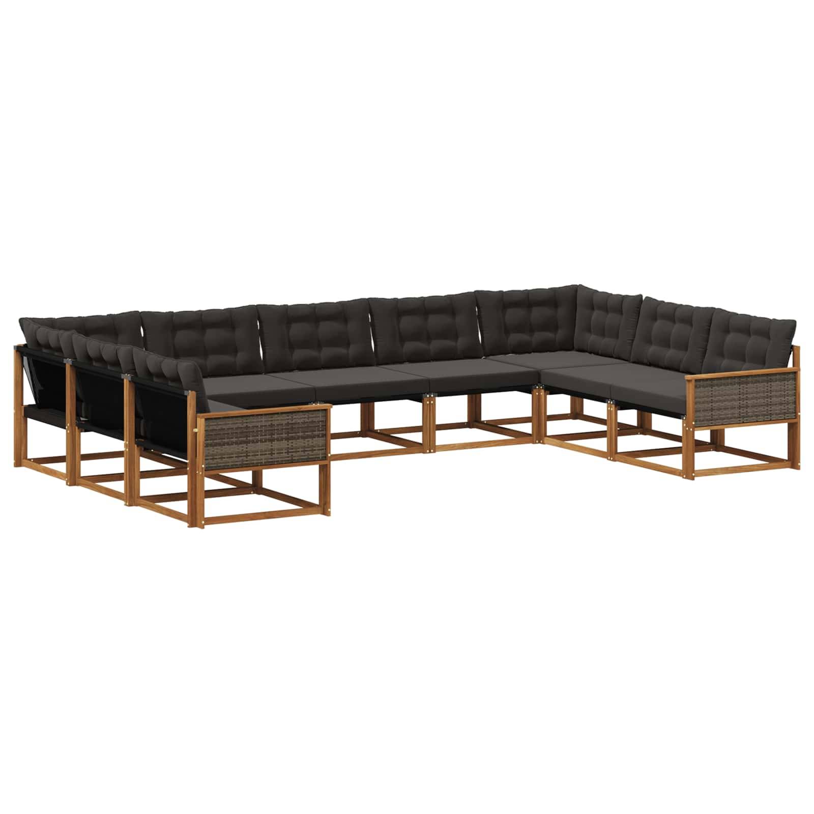 vidaXL Outdoor-Sofagarnitur mit Kissen 9 pcs Natürlich und Schwarz