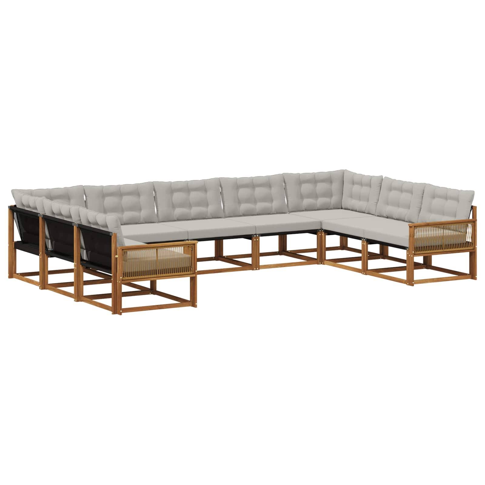 vidaXL Outdoor-Sofagarnitur mit Kissen 9 pcs Natürlich und Hellgrau