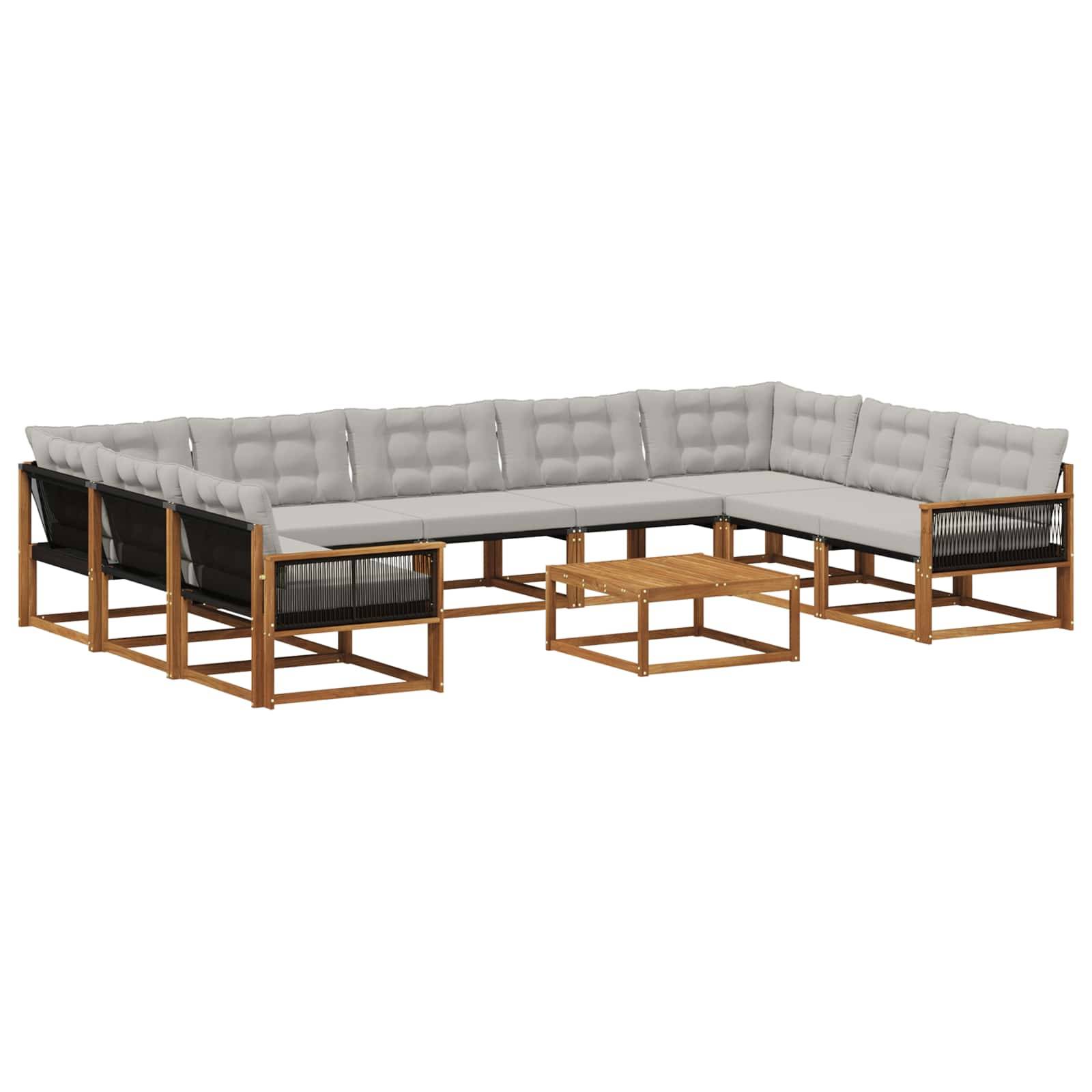 vidaXL Outdoor-Sofagarnitur mit Kissen 10 pcs Natürlich und Hellgrau
