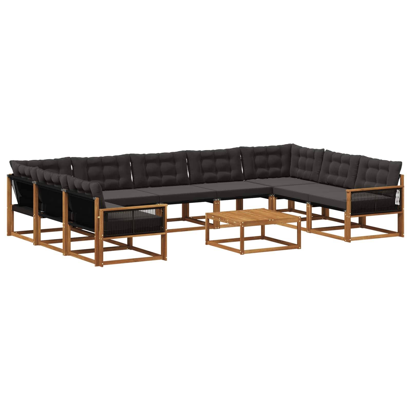 vidaXL Outdoor-Sofagarnitur mit Kissen 10 pcs Natürlich und Schwarz