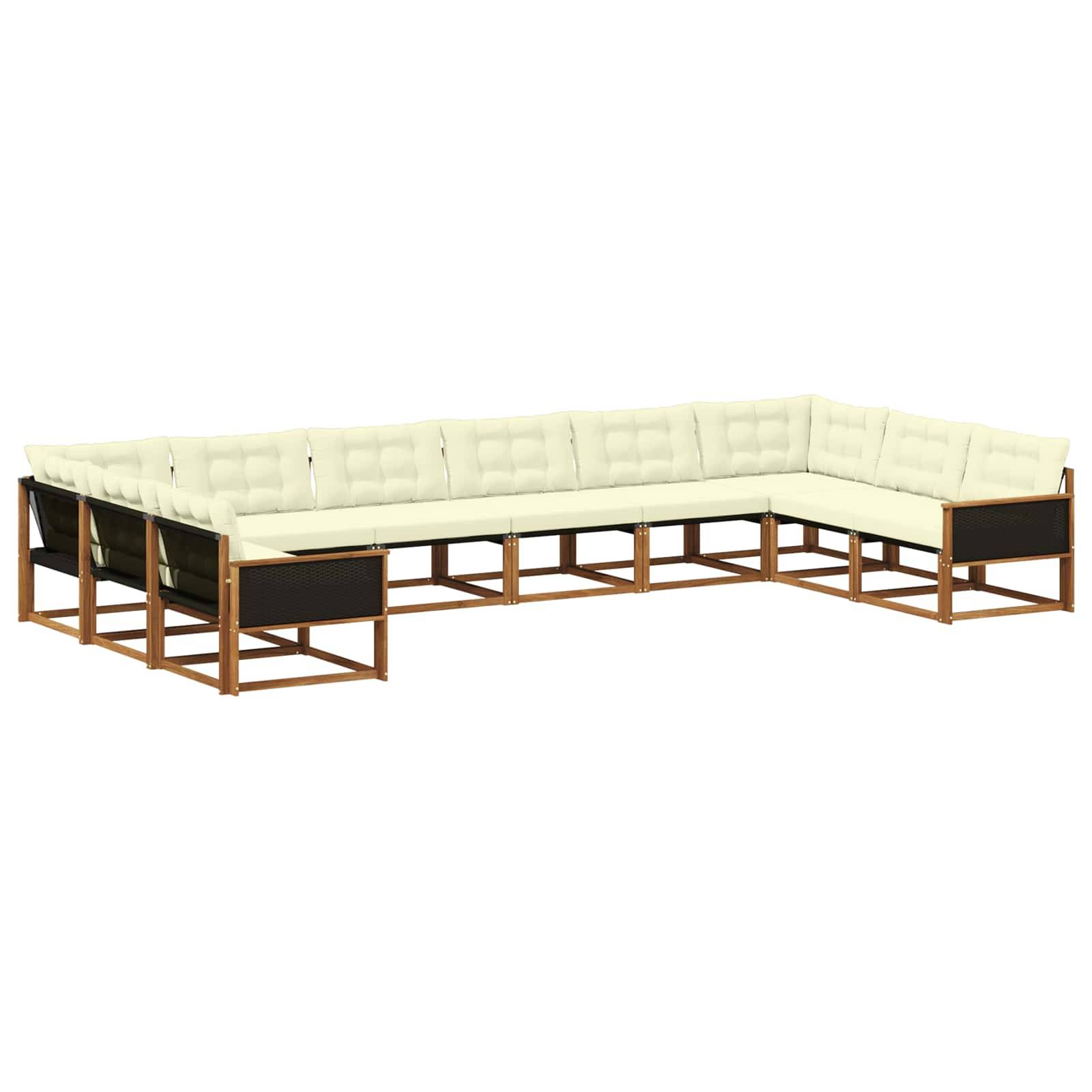 vidaXL Outdoor-Sofagarnitur mit Kissen 10 pcs Natur und Creme
