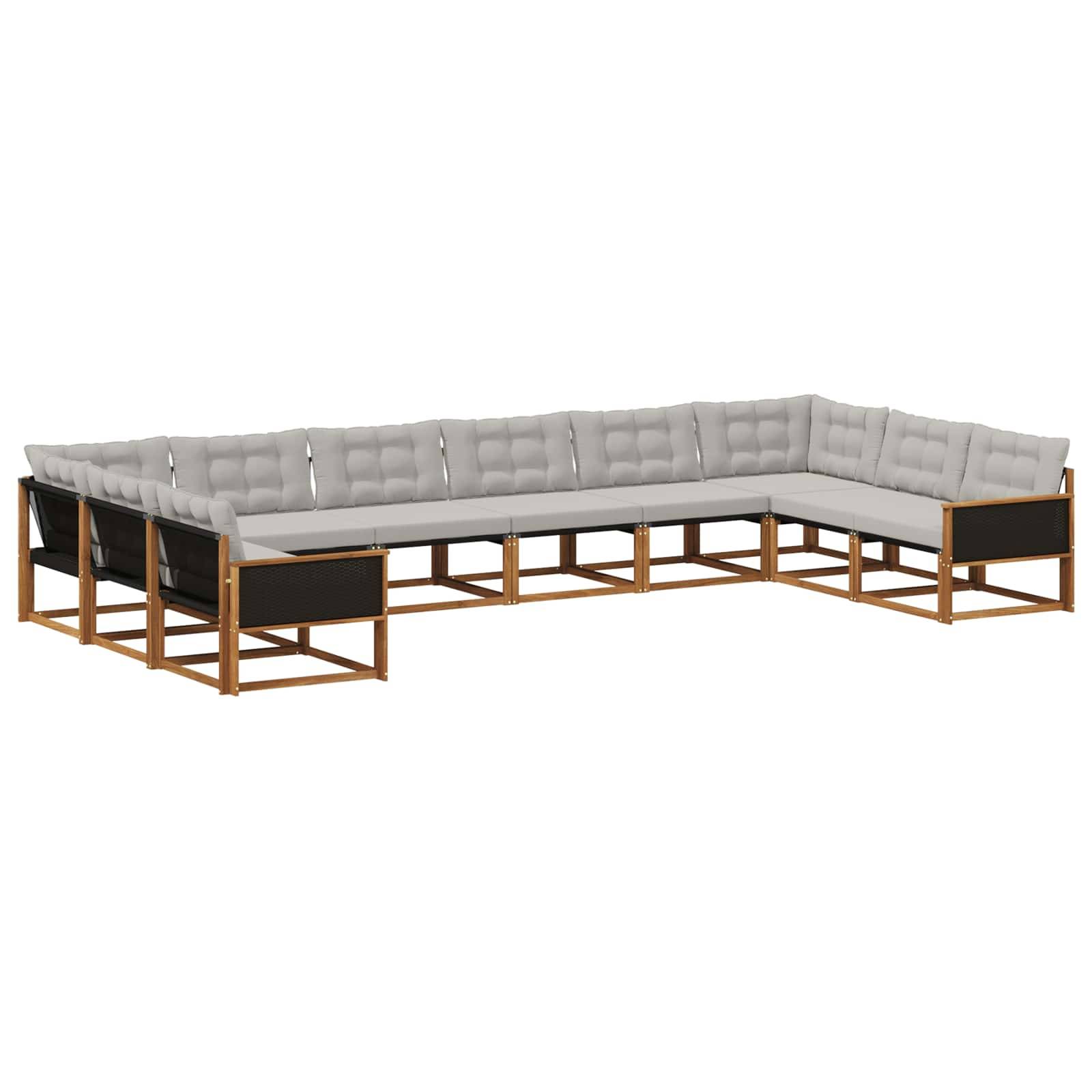 vidaXL Outdoor-Sofagarnitur mit Kissen 10 pcs Natürlich und Hellgrau