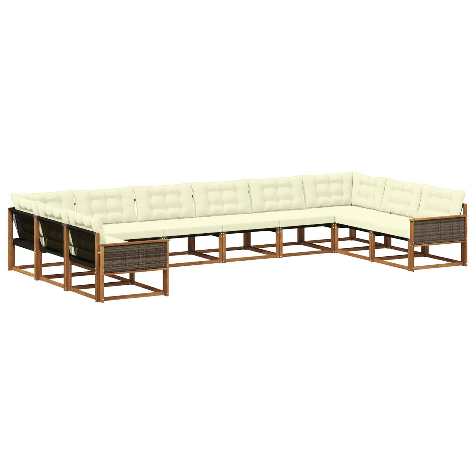 vidaXL Outdoor-Sofagarnitur mit Kissen 10 pcs Natur und Creme
