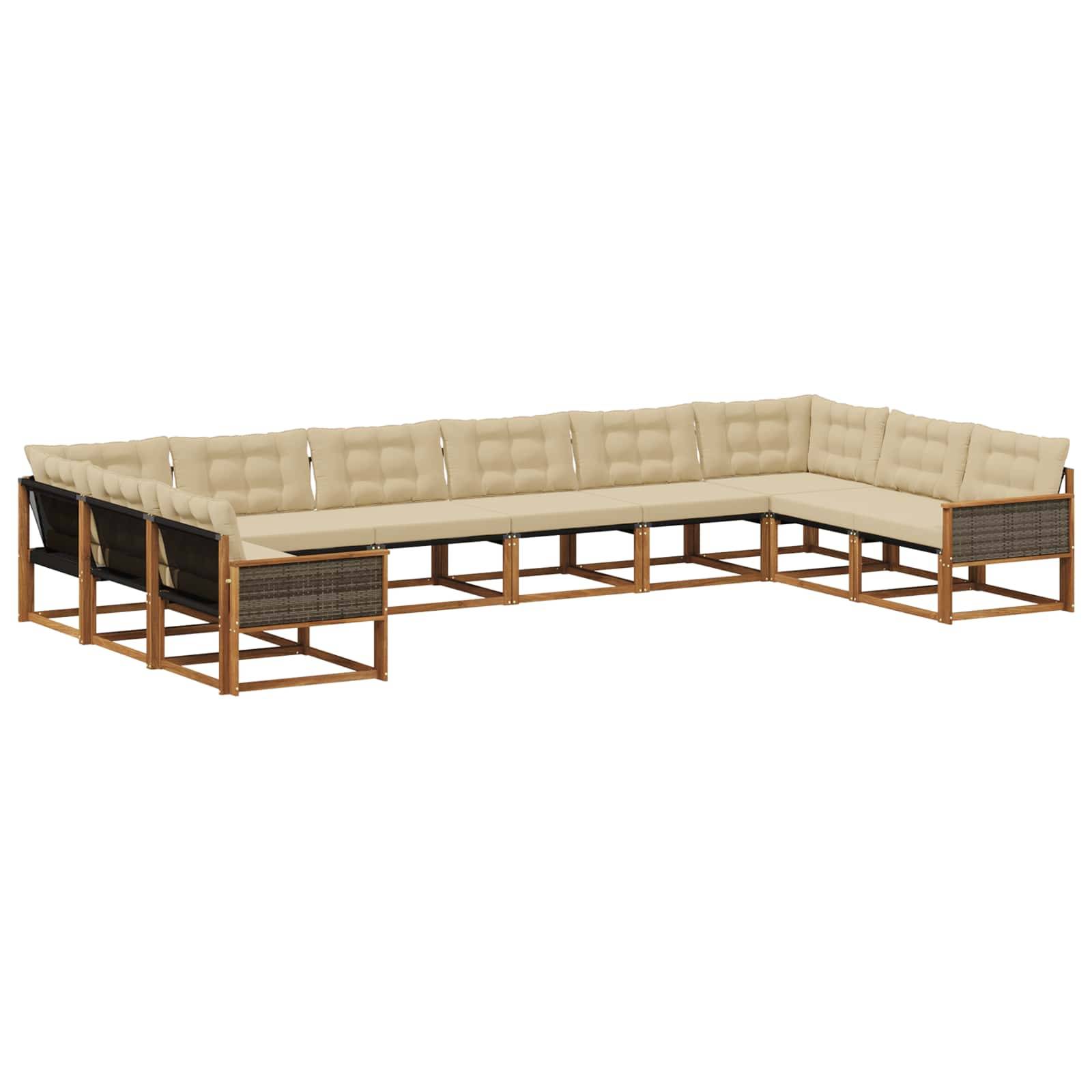 vidaXL Outdoor-Sofagarnitur mit Kissen 10 pcs Natur und Beige