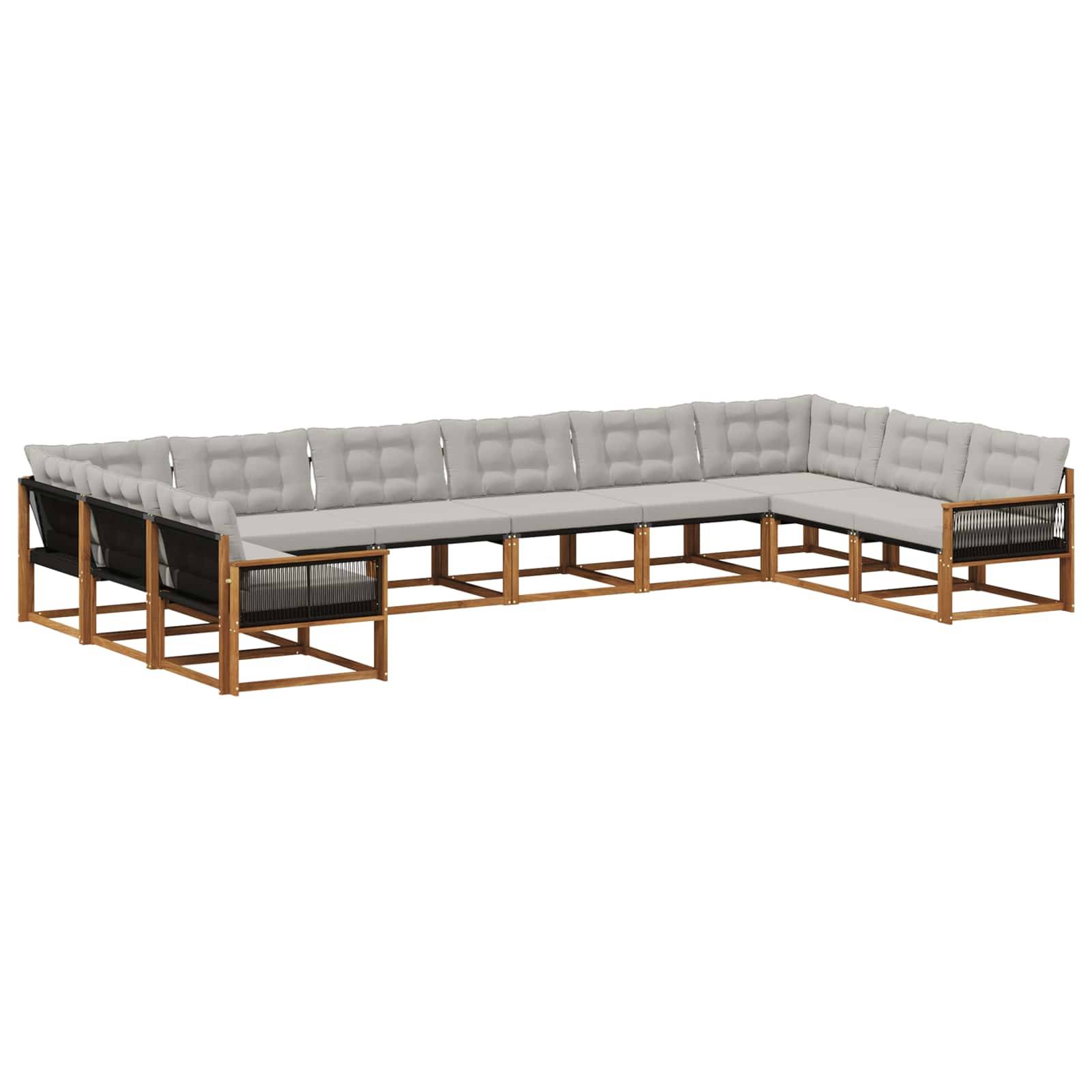 vidaXL Outdoor-Sofagarnitur mit Kissen 10 pcs Natürlich und Hellgrau