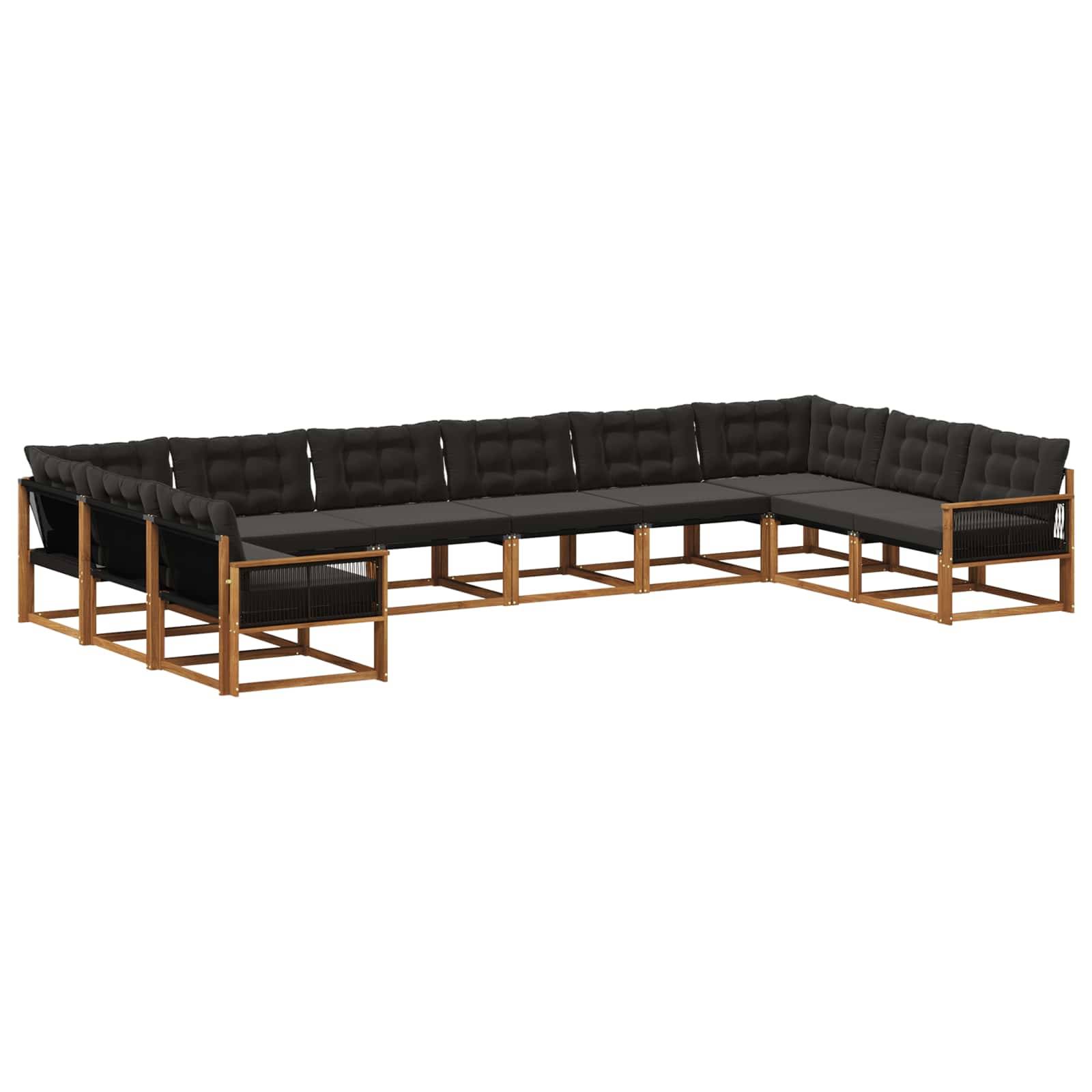 vidaXL Outdoor-Sofagarnitur mit Kissen 10 pcs Natürlich und Schwarz