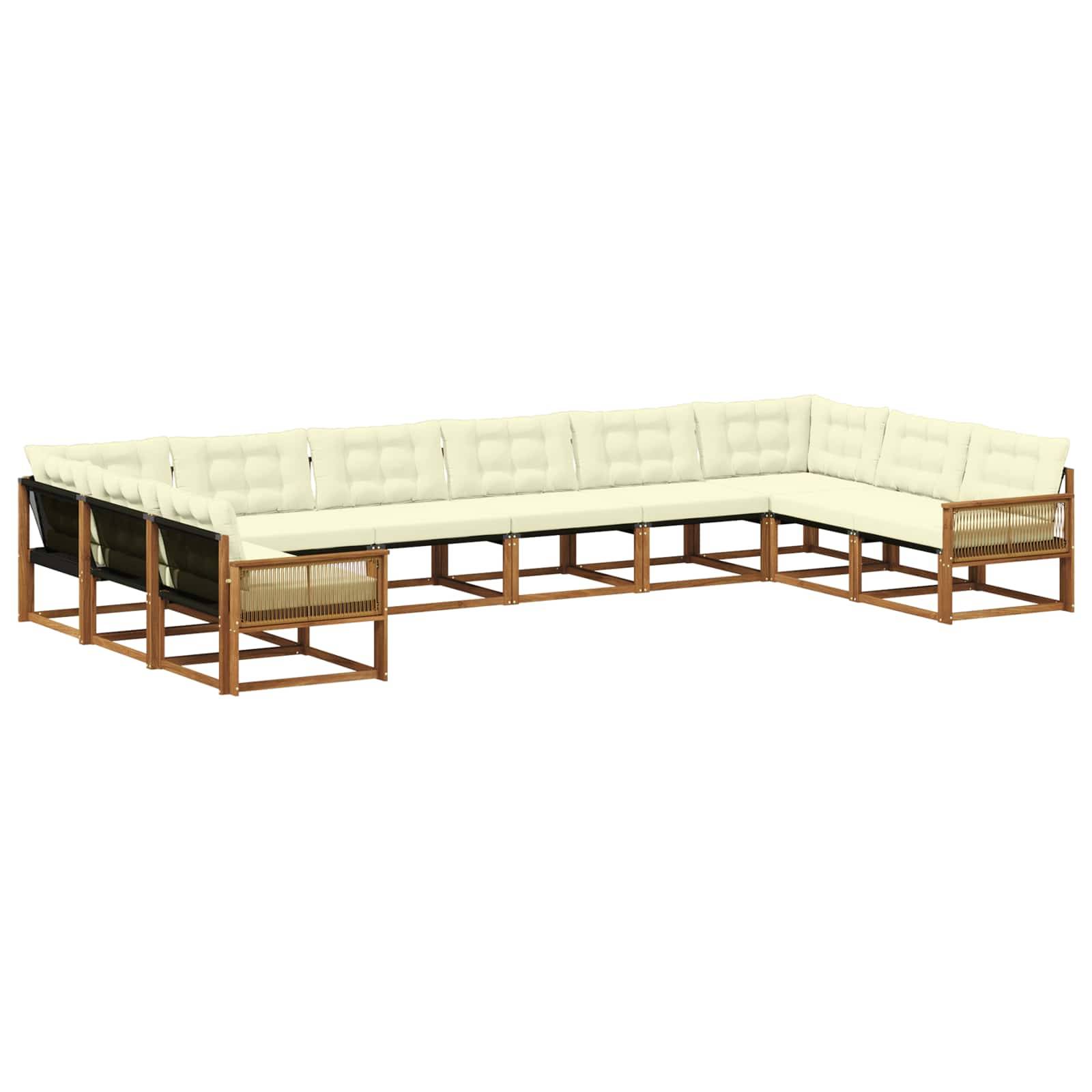 vidaXL Outdoor-Sofagarnitur mit Kissen 10 pcs Natur und Creme
