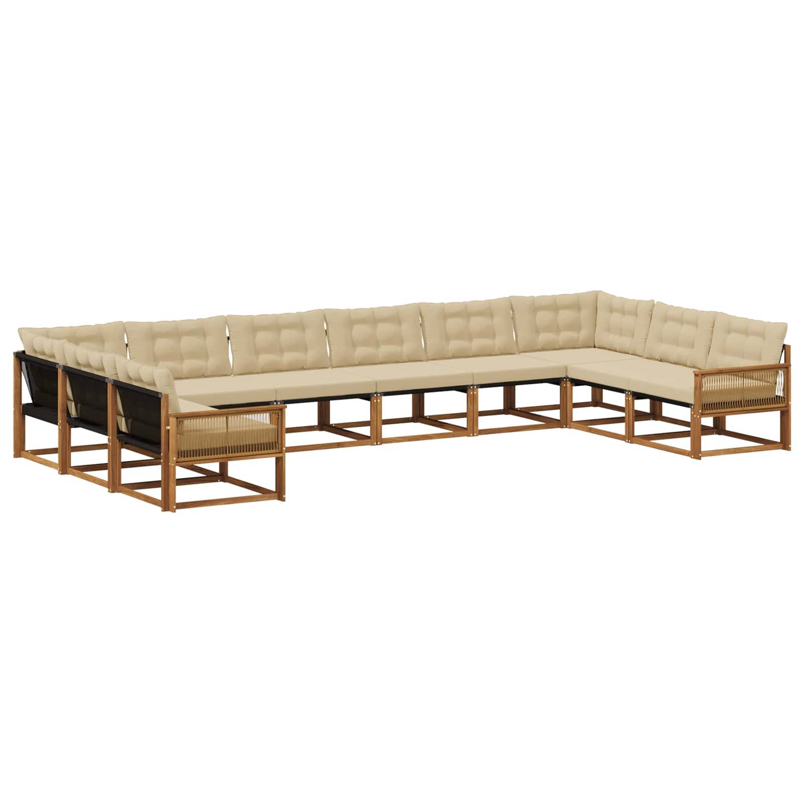 vidaXL Outdoor-Sofagarnitur mit Kissen 10 pcs Natur und Beige