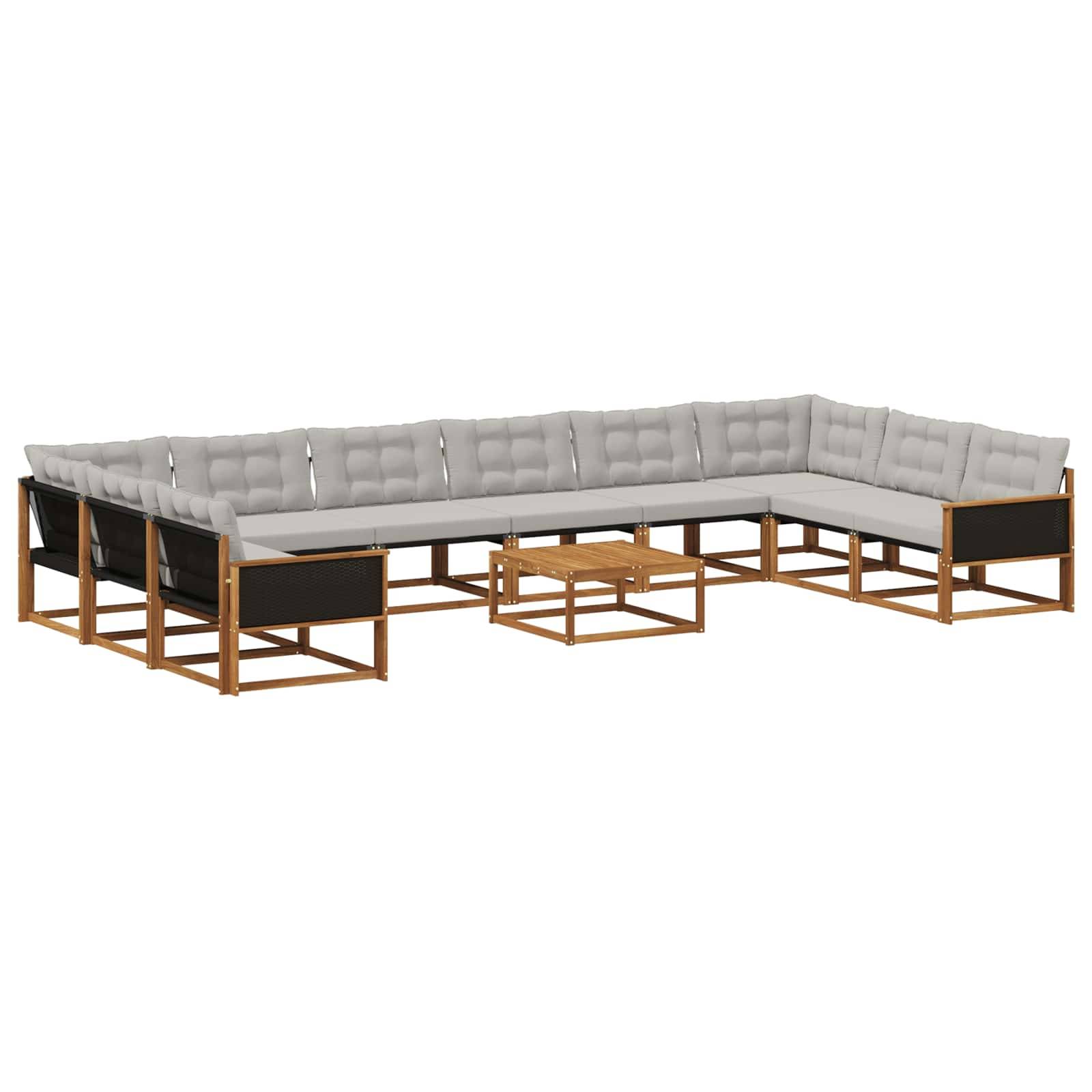 vidaXL Outdoor-Sofagarnitur mit Kissen 11 pcs Natürlich und Hellgrau