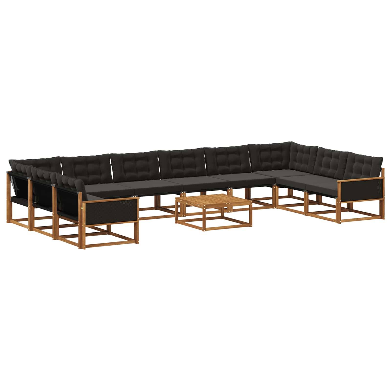 vidaXL Outdoor-Sofagarnitur mit Kissen 11 pcs Natürlich und Schwarz