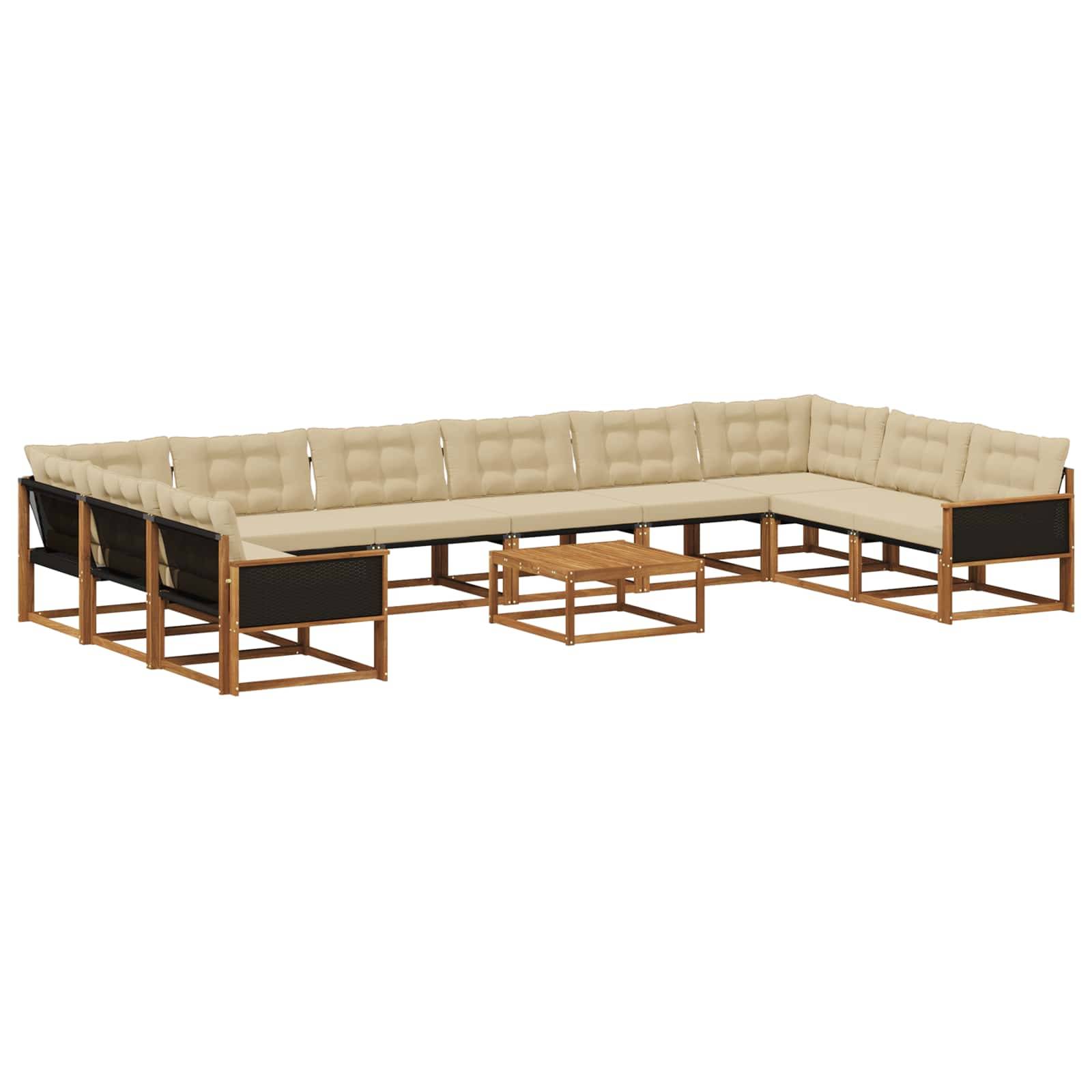 vidaXL Outdoor-Sofagarnitur mit Kissen 11 pcs Natur und Beige