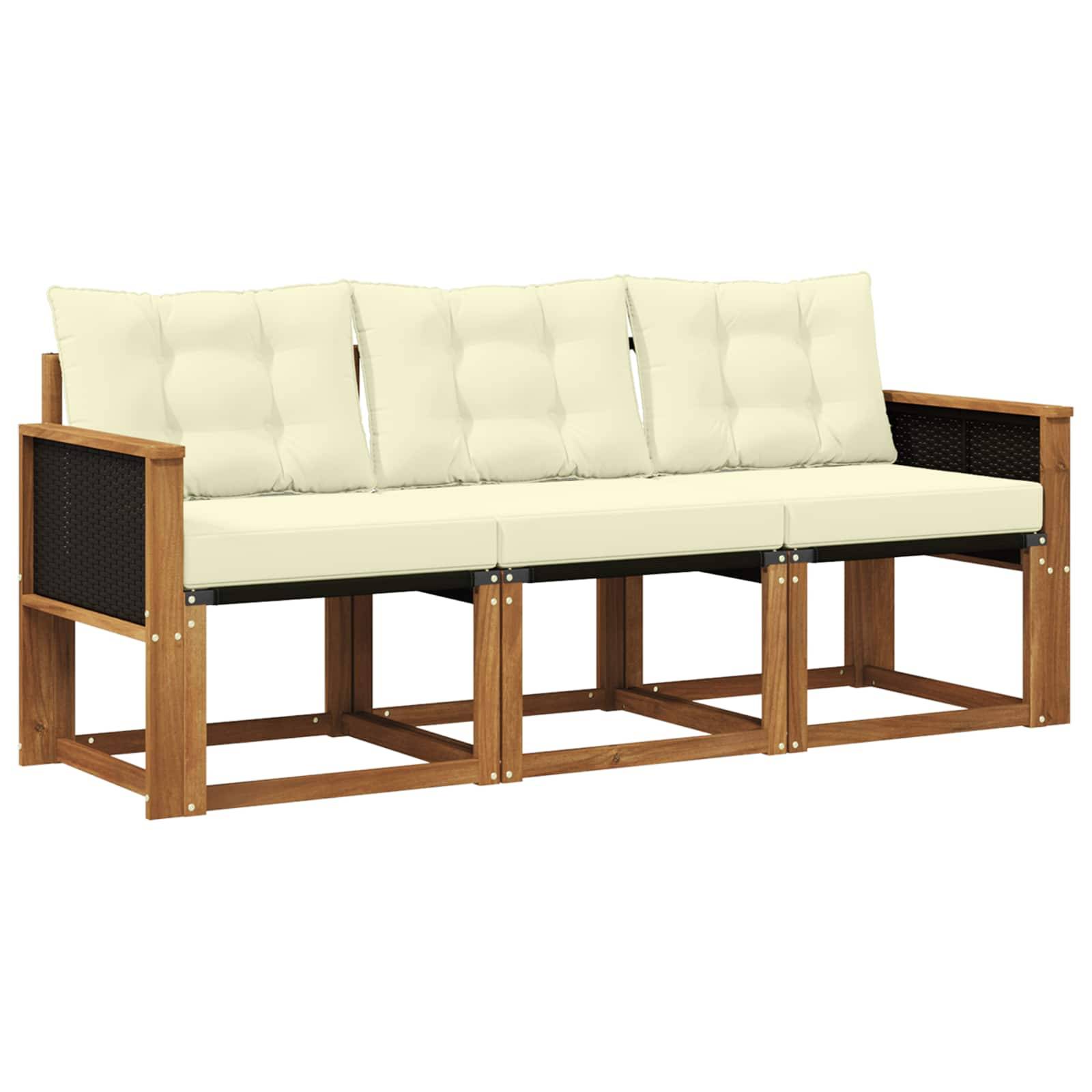 vidaXL Outdoor-Sofagarnitur mit Kissen 3 pcs Natur und Creme