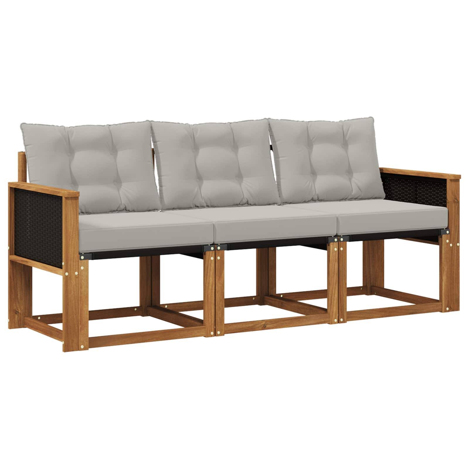 vidaXL Outdoor-Sofagarnitur mit Kissen 3 pcs Natürlich und Hellgrau