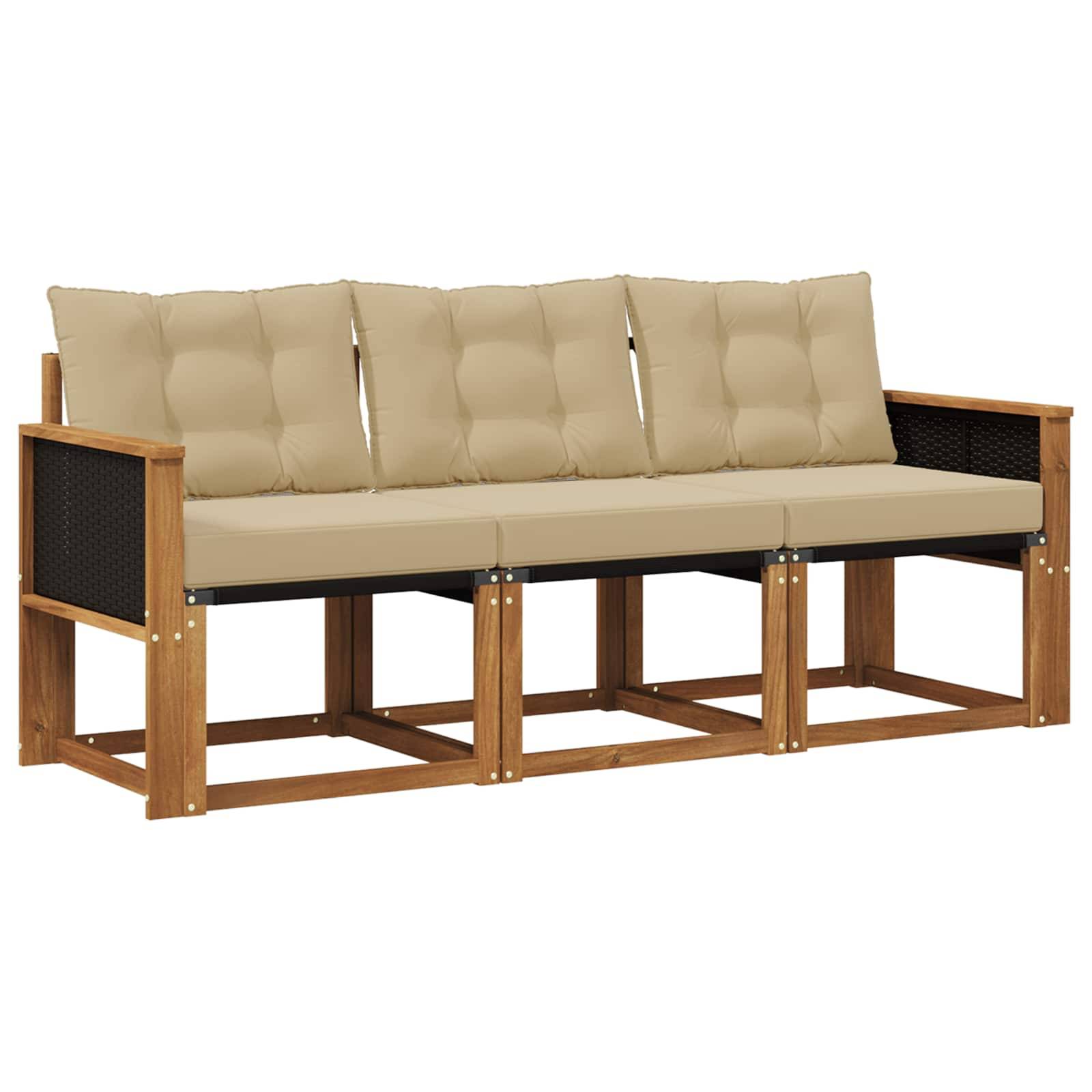 vidaXL Outdoor-Sofagarnitur mit Kissen 3 pcs Natur und Beige