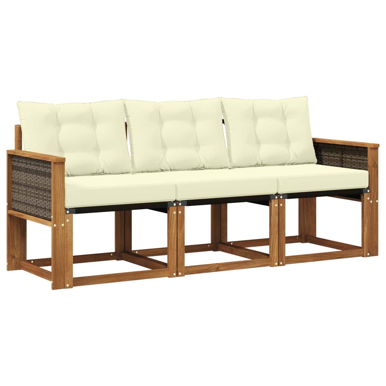 vidaXL Outdoor-Sofagarnitur mit Kissen 3 pcs Natur und Creme