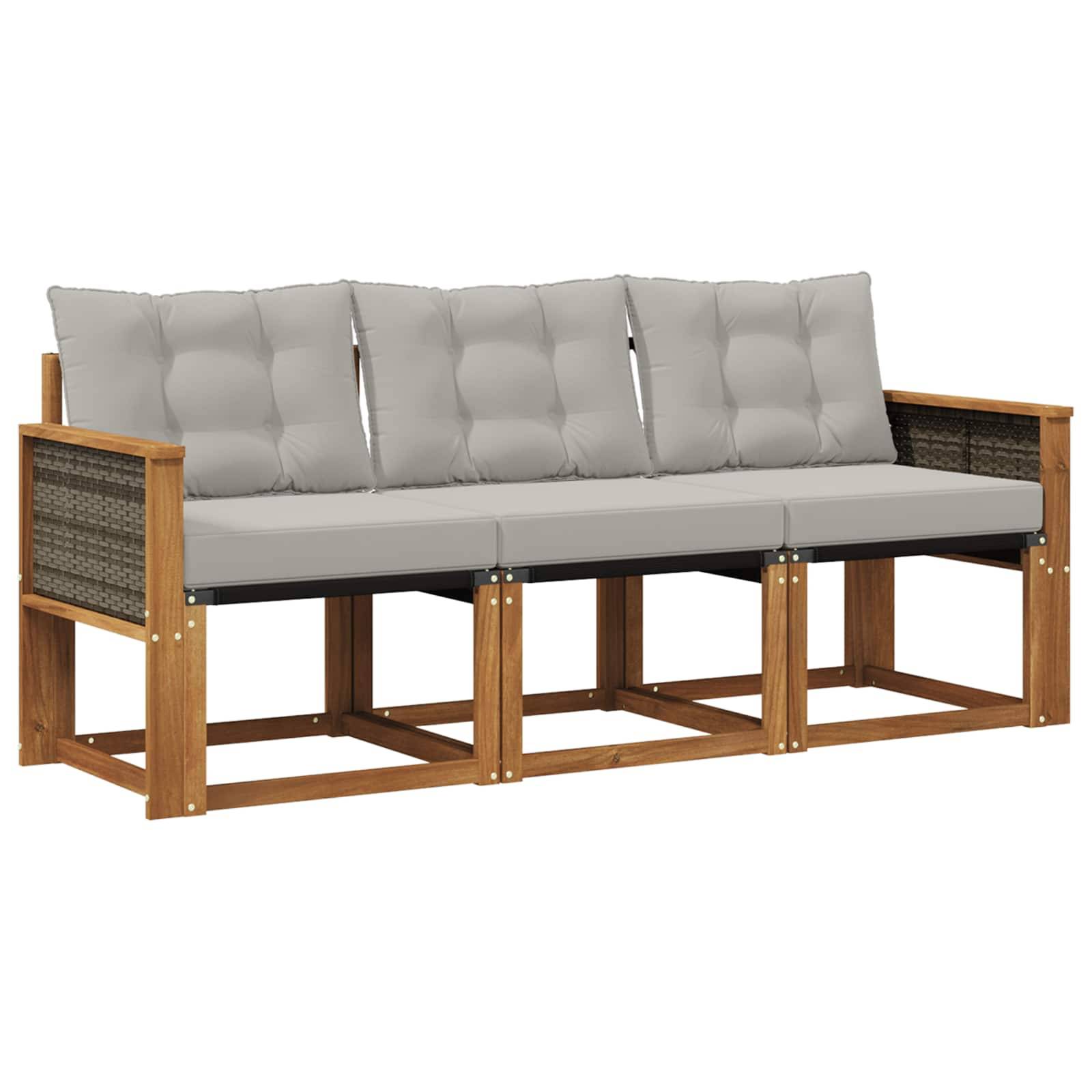 vidaXL Outdoor-Sofagarnitur mit Kissen 3 pcs Natürlich und Hellgrau