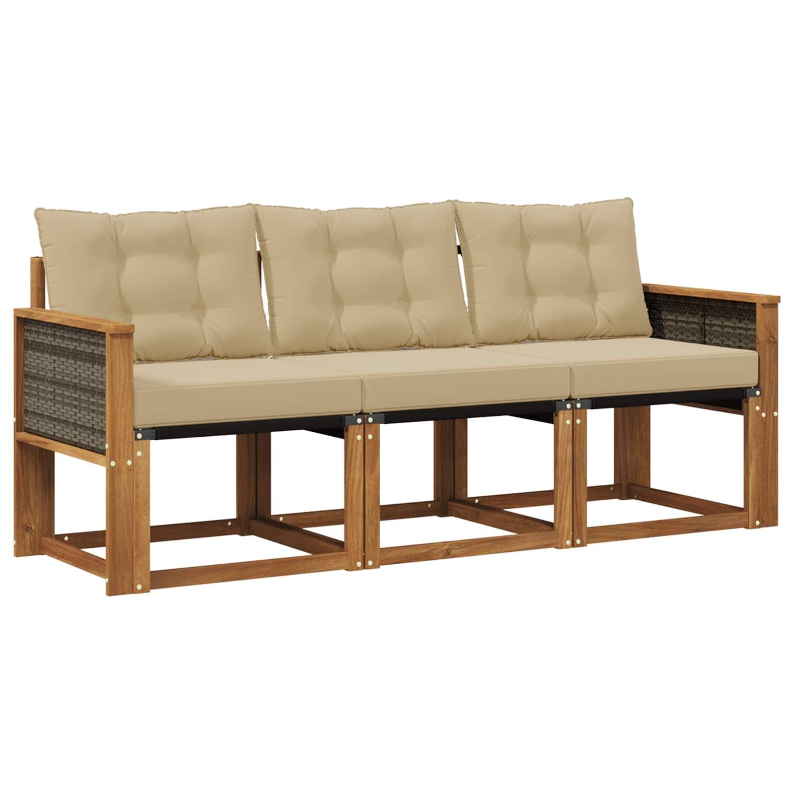vidaXL Outdoor-Sofagarnitur mit Kissen 3 pcs Natur und Beige