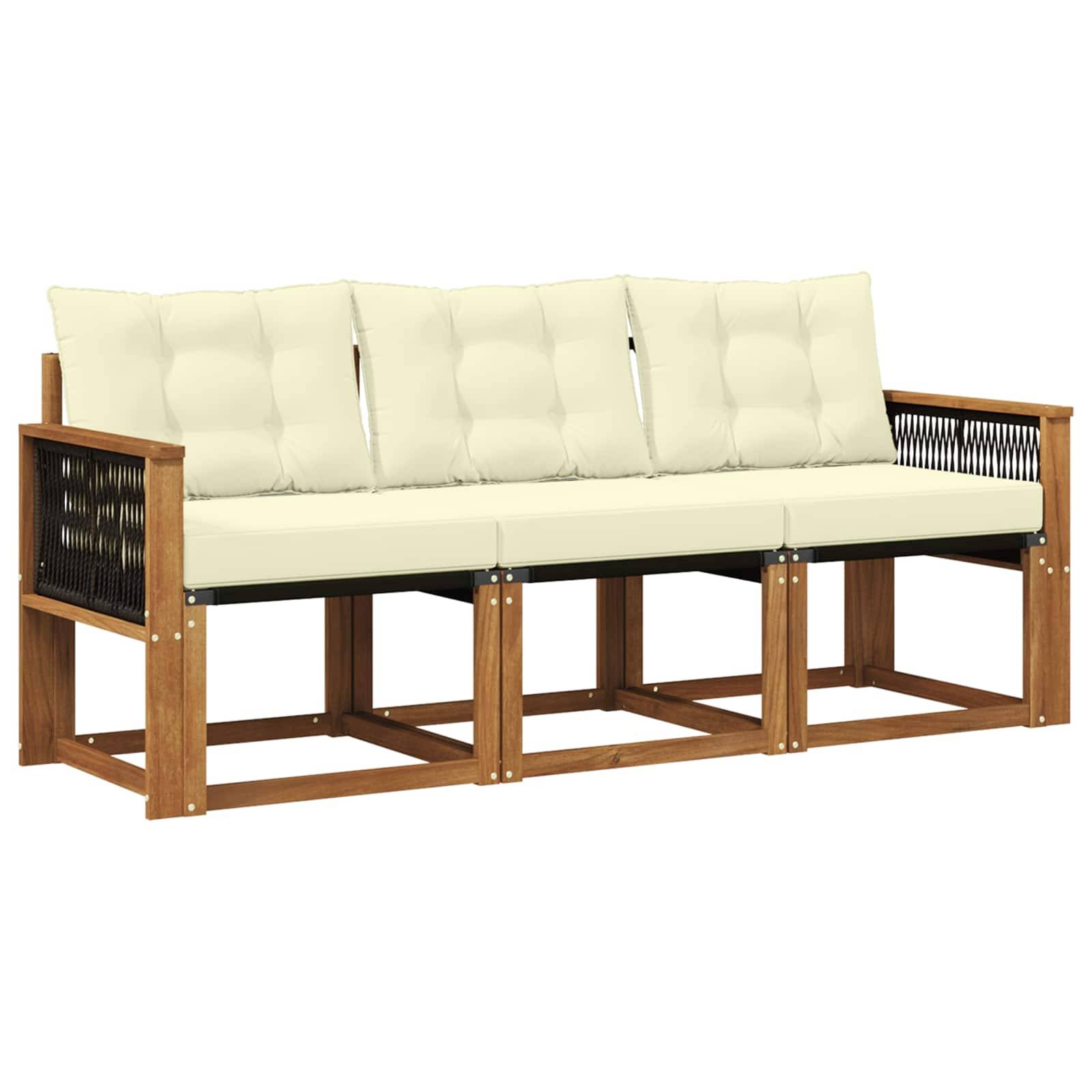 vidaXL Outdoor-Sofagarnitur mit Kissen 3 pcs Natur und Creme