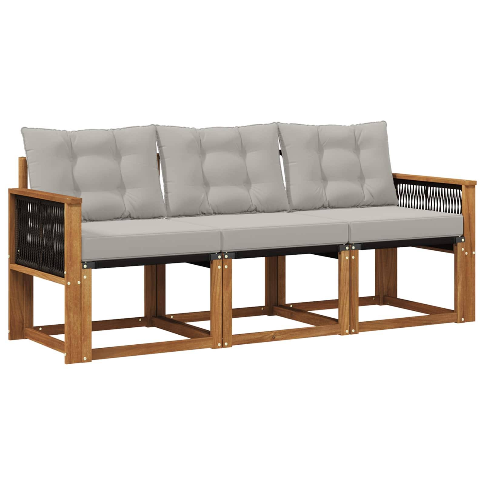 vidaXL Outdoor-Sofagarnitur mit Kissen 3 pcs Natürlich und Hellgrau