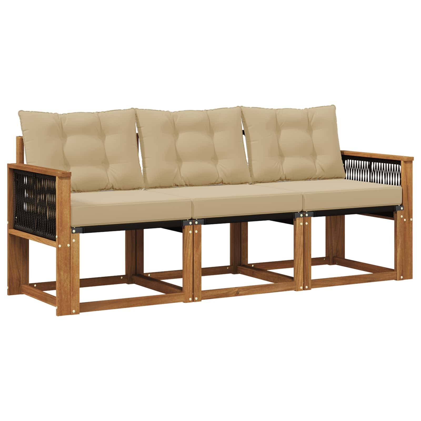 vidaXL Outdoor-Sofagarnitur mit Kissen 3 pcs Natur und Beige