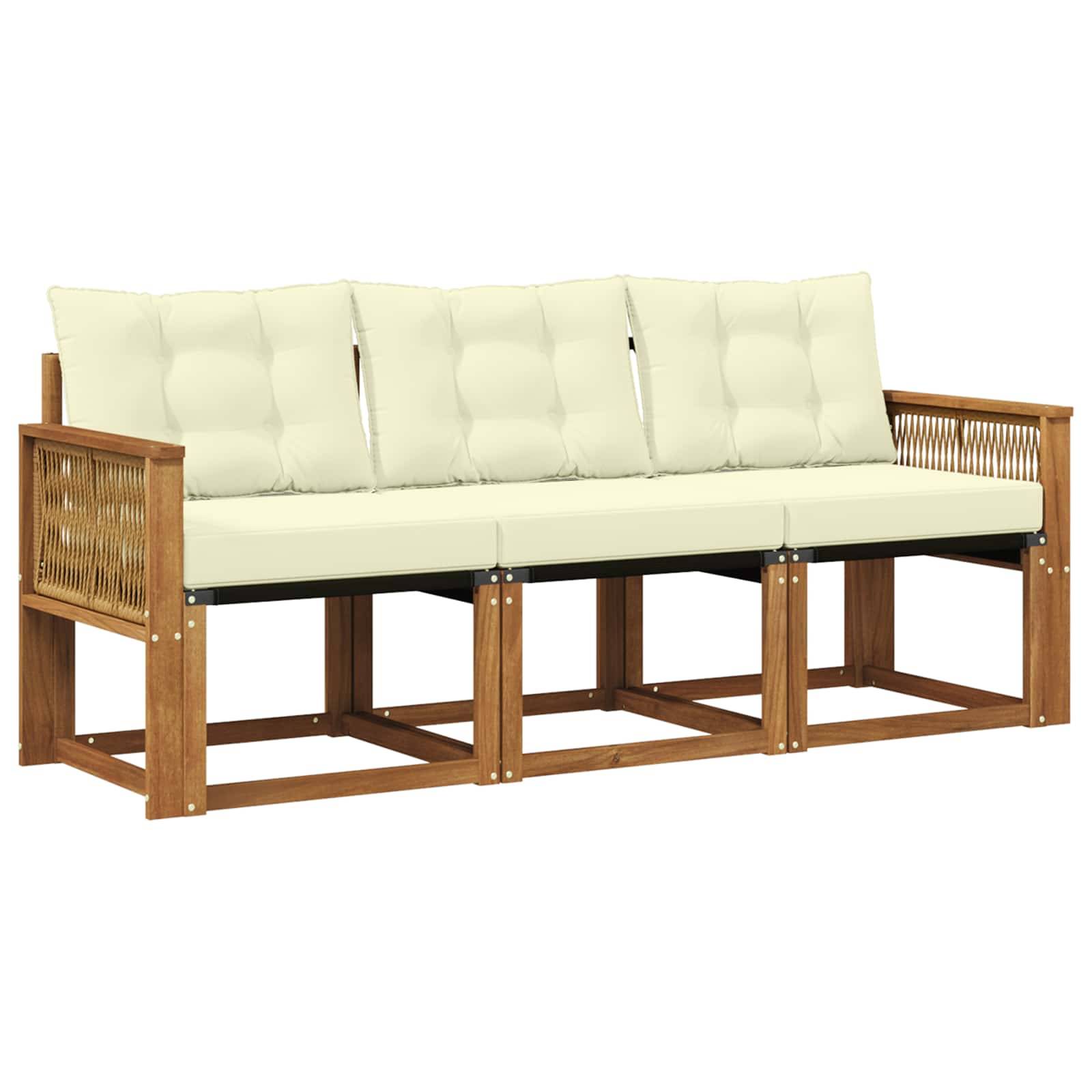 vidaXL Outdoor-Sofagarnitur mit Kissen 3 pcs Natur und Creme