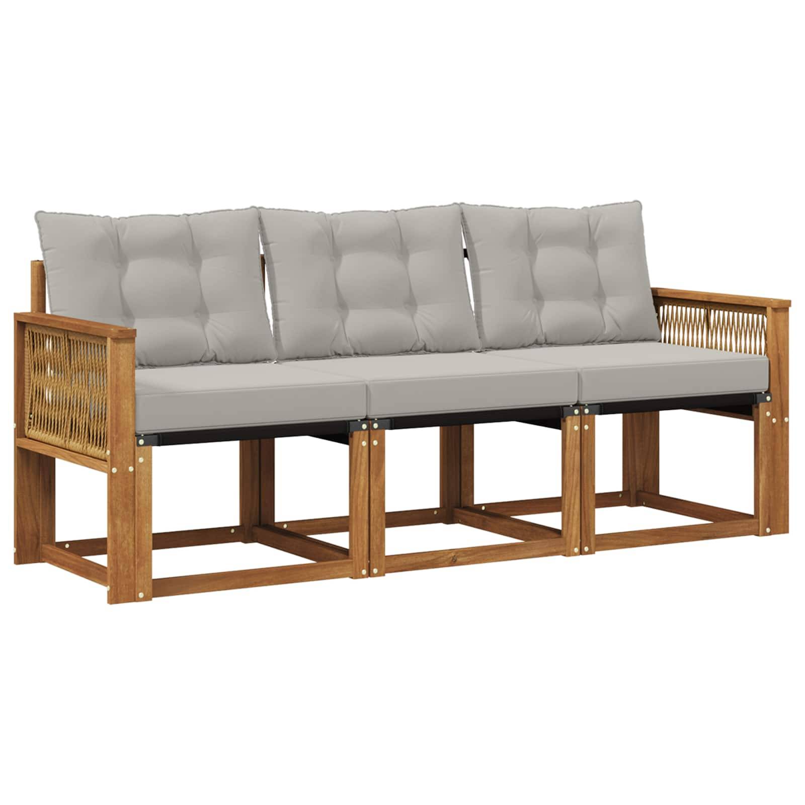 vidaXL Outdoor-Sofagarnitur mit Kissen 3 pcs Natürlich und Hellgrau