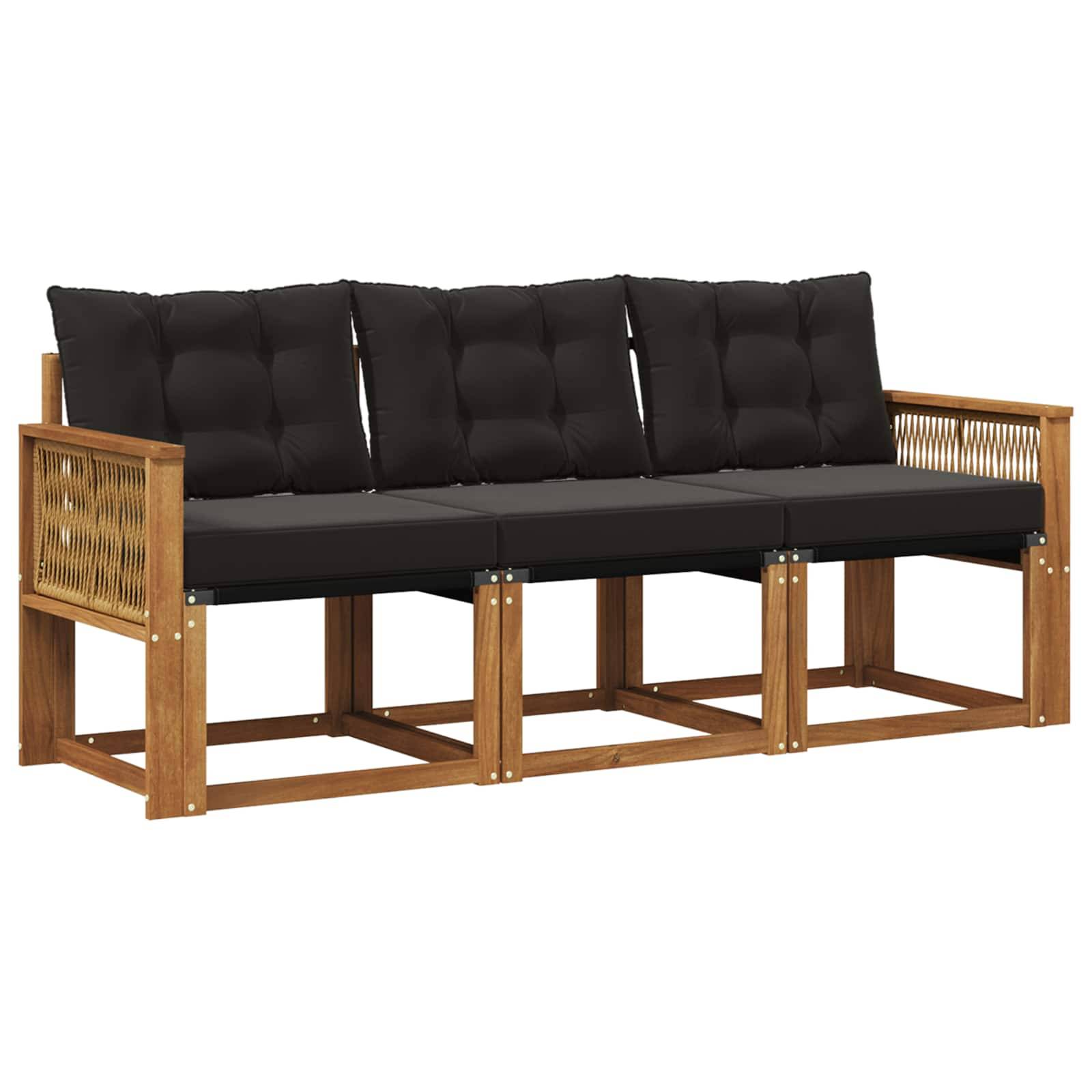 vidaXL Outdoor-Sofagarnitur mit Kissen 3 pcs Natürlich und Schwarz