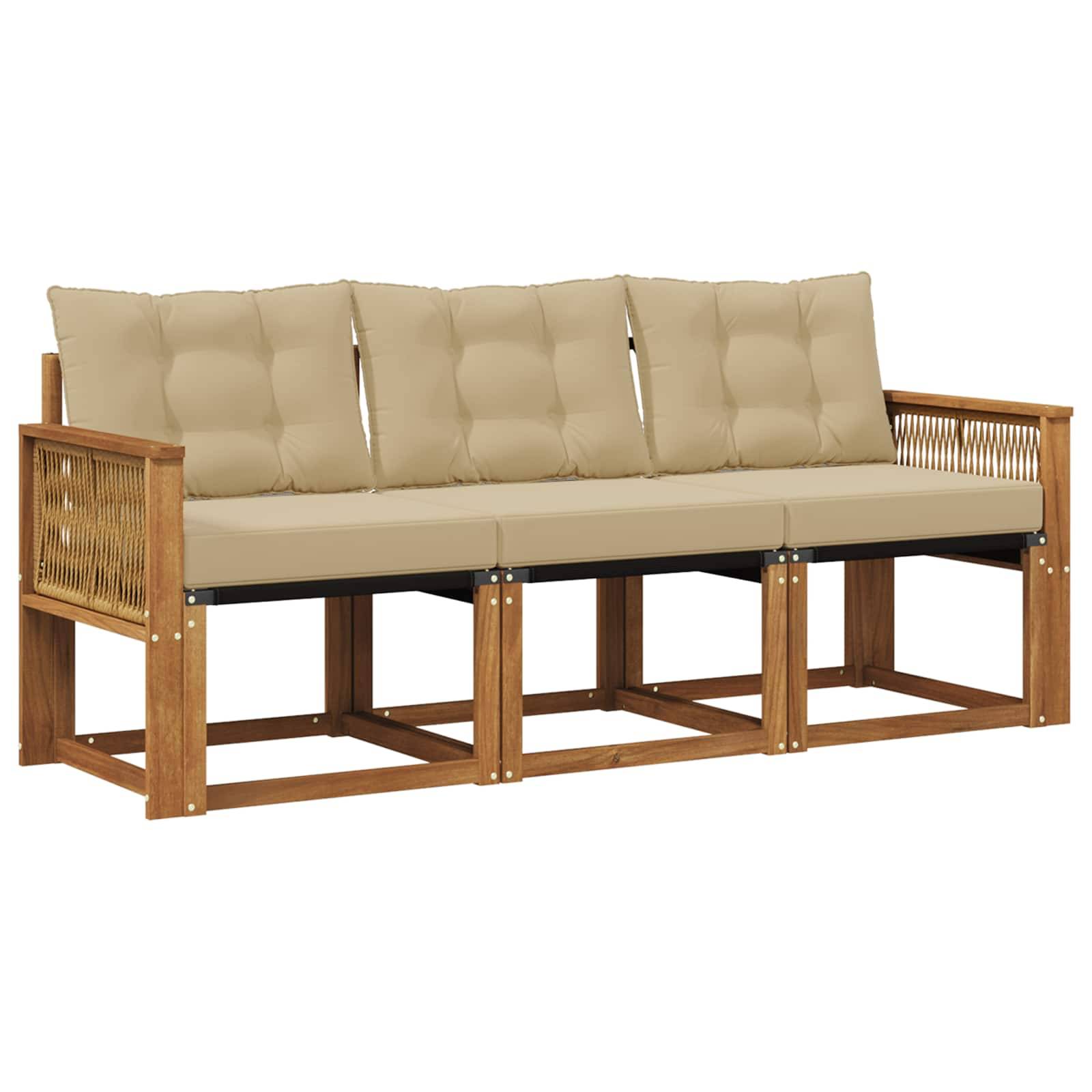 vidaXL Outdoor-Sofagarnitur mit Kissen 3 pcs Natur und Beige
