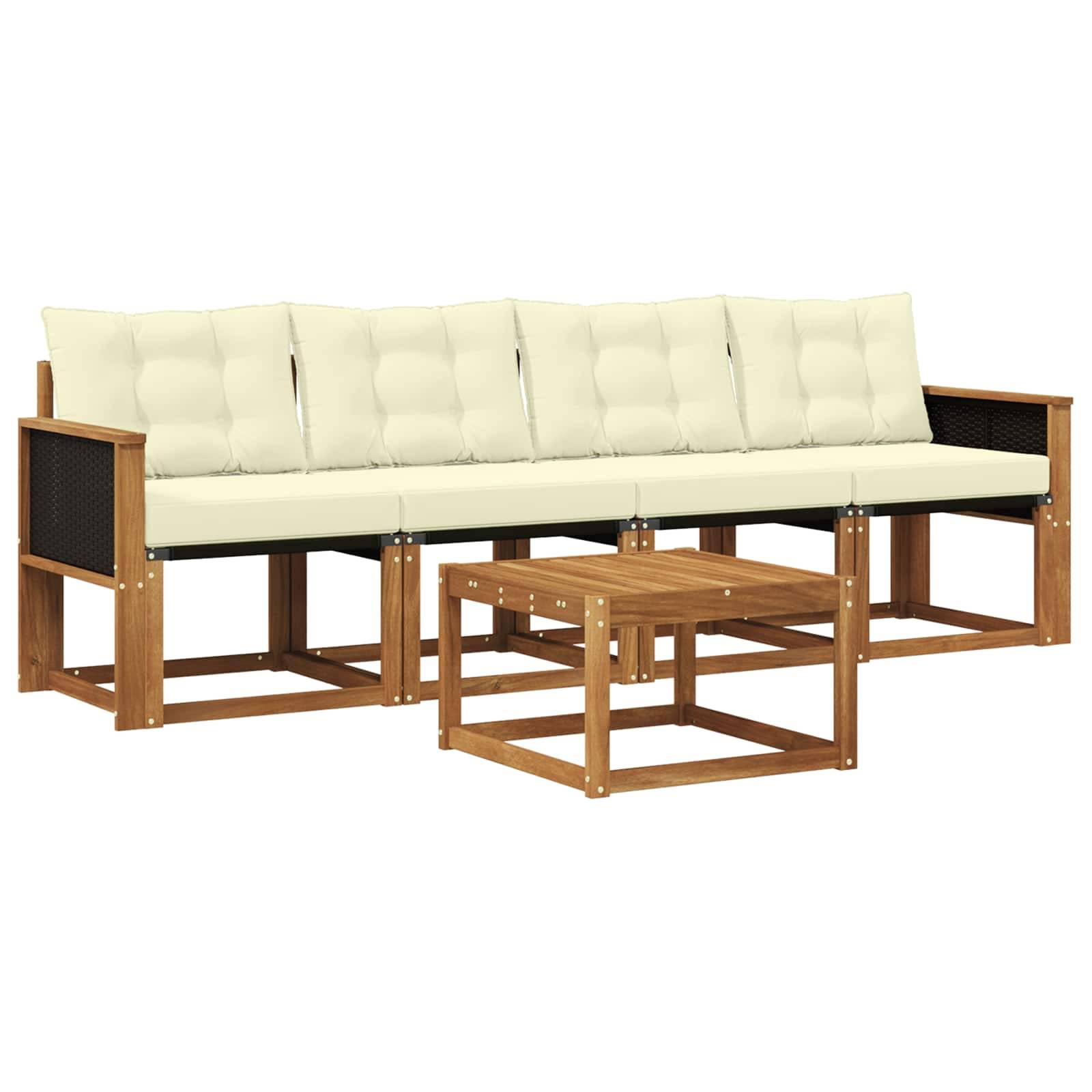vidaXL Outdoor-Sofagarnitur mit Kissen 5 pcs Natur und Creme