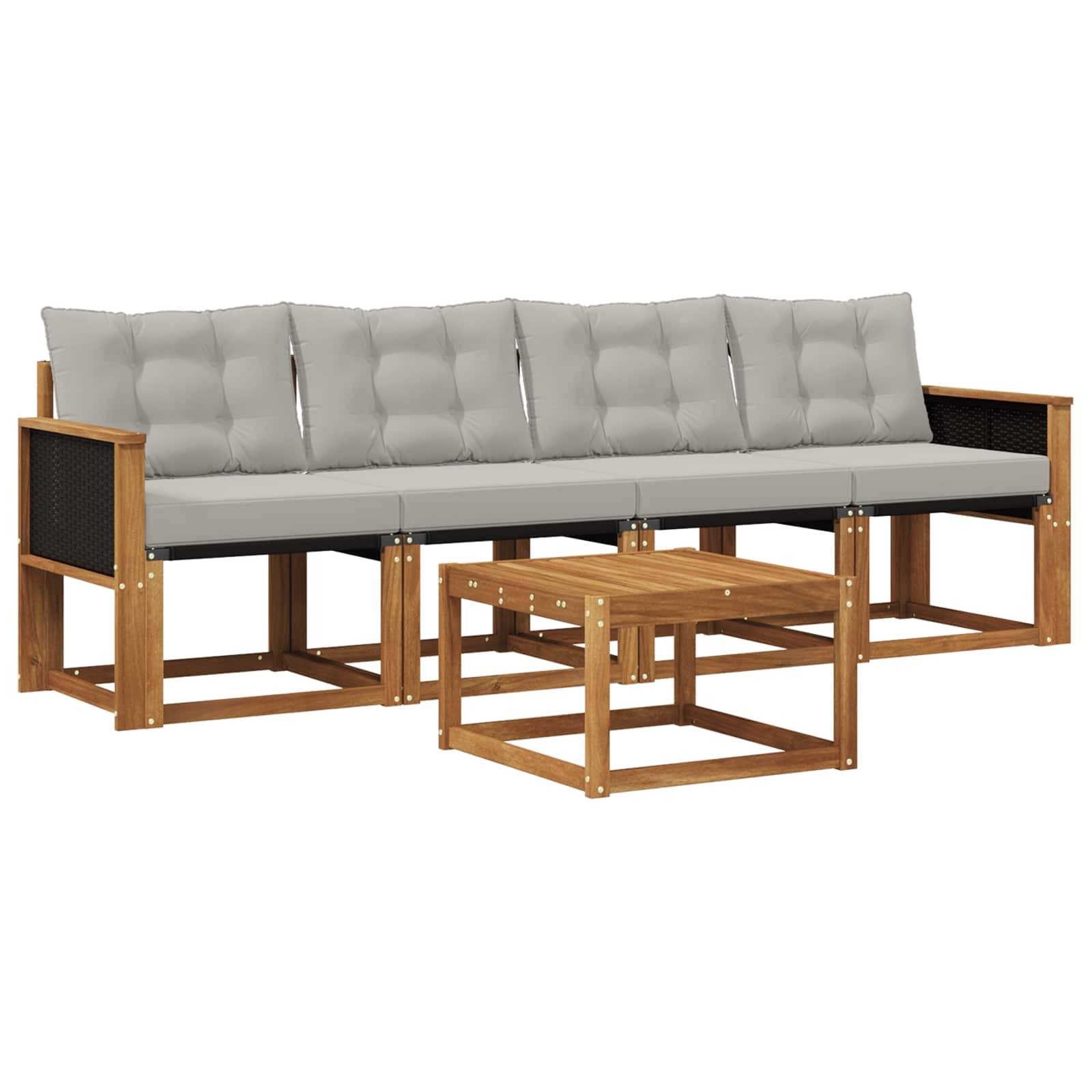 vidaXL Outdoor-Sofagarnitur mit Kissen 5 pcs Natürlich und Hellgrau