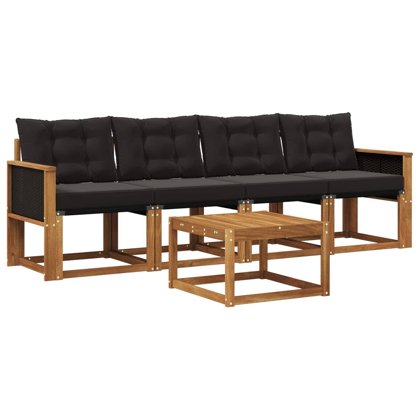 vidaXL Outdoor-Sofagarnitur mit Kissen 5 pcs Natürlich und Schwarz