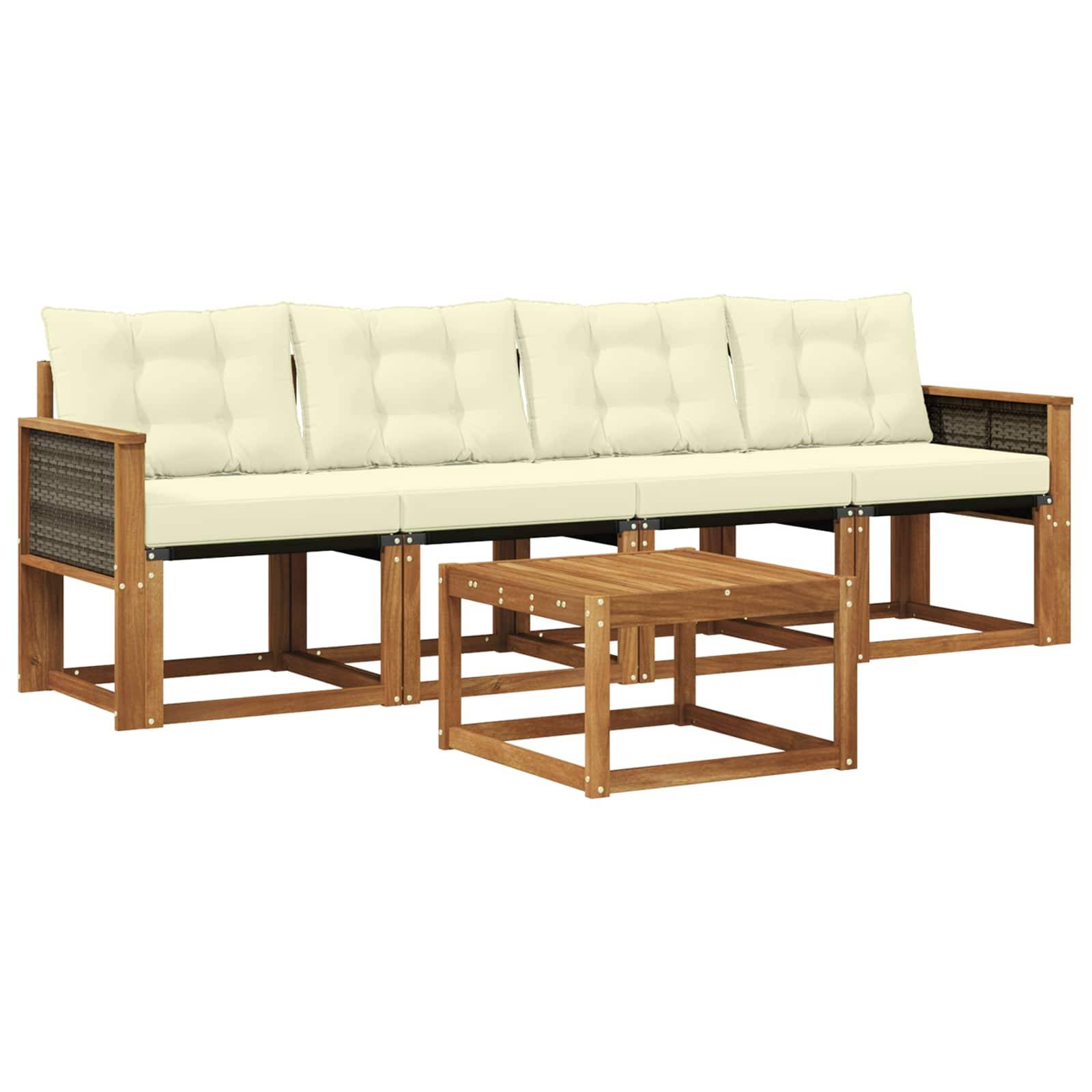 vidaXL Outdoor-Sofagarnitur mit Kissen 5 pcs Natur und Creme