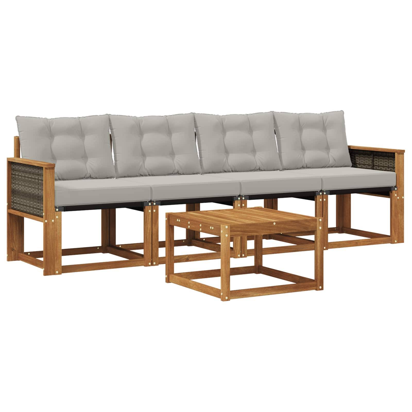 vidaXL Outdoor-Sofagarnitur mit Kissen 5 pcs Natürlich und Hellgrau