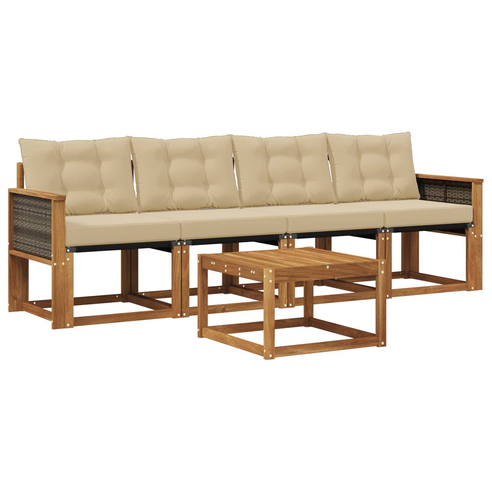vidaXL Outdoor-Sofagarnitur mit Kissen 5 pcs Natur und Beige