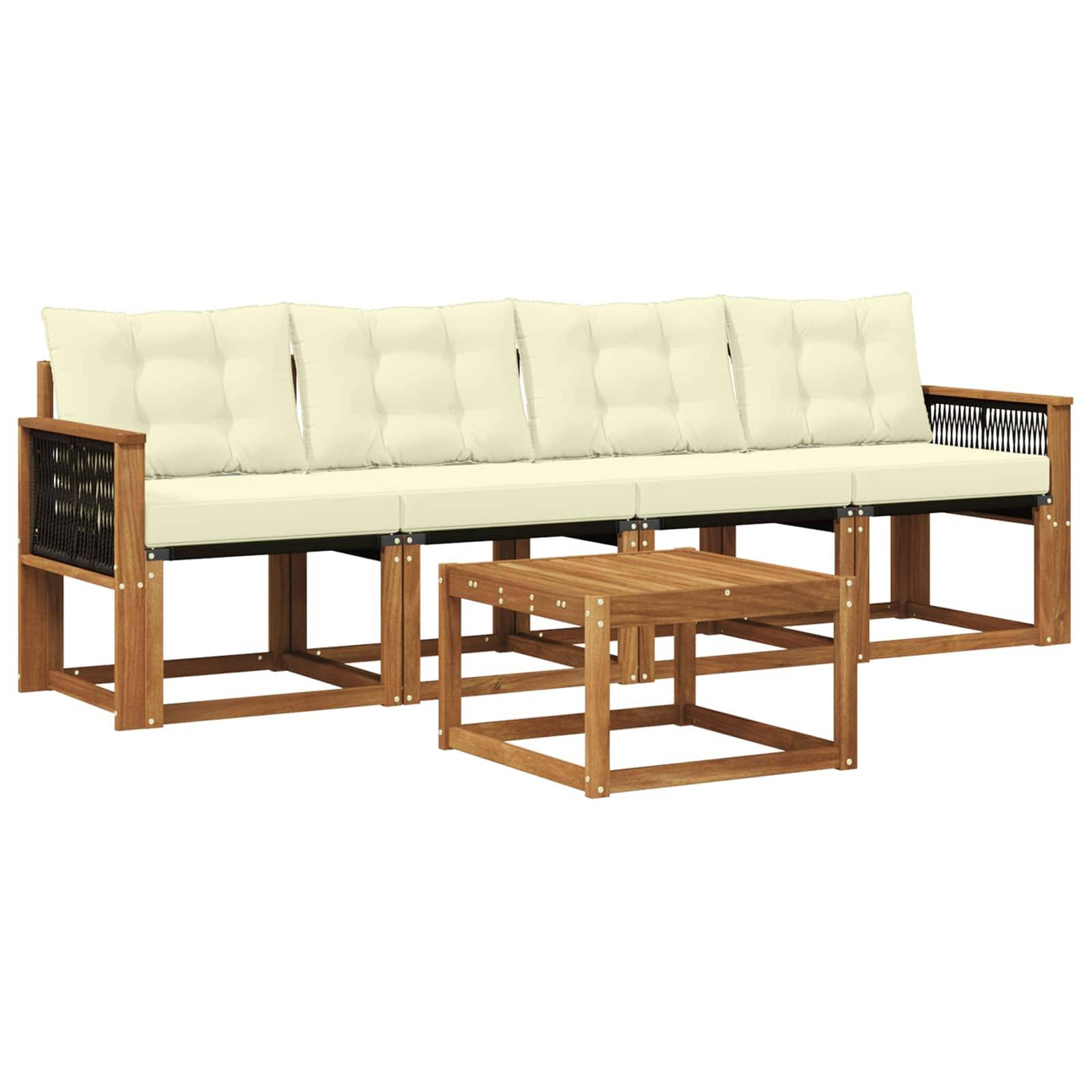 vidaXL Outdoor-Sofagarnitur mit Kissen 5 pcs Natur und Creme