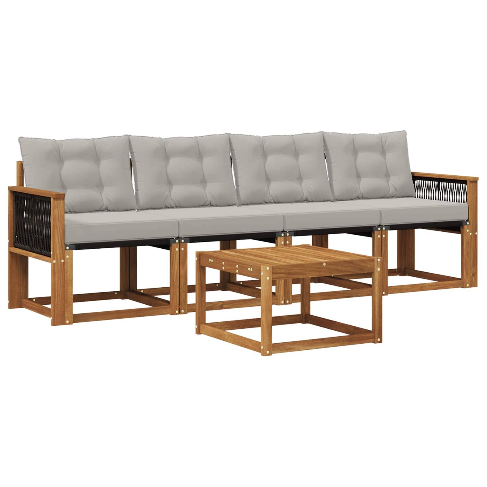 vidaXL Outdoor-Sofagarnitur mit Kissen 5 pcs Natürlich und Hellgrau