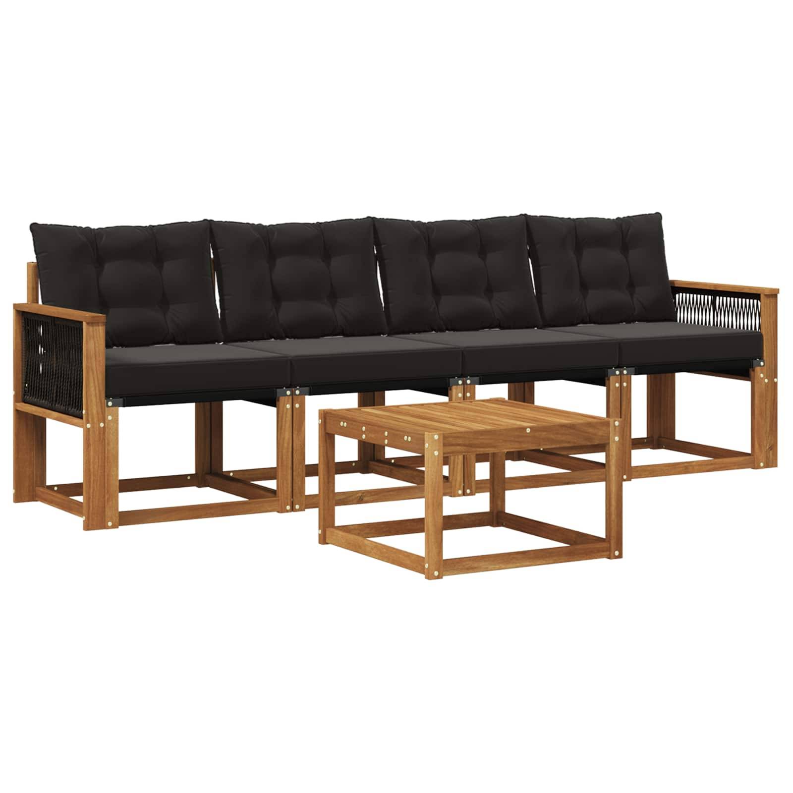 vidaXL Outdoor-Sofagarnitur mit Kissen 5 pcs Natürlich und Schwarz