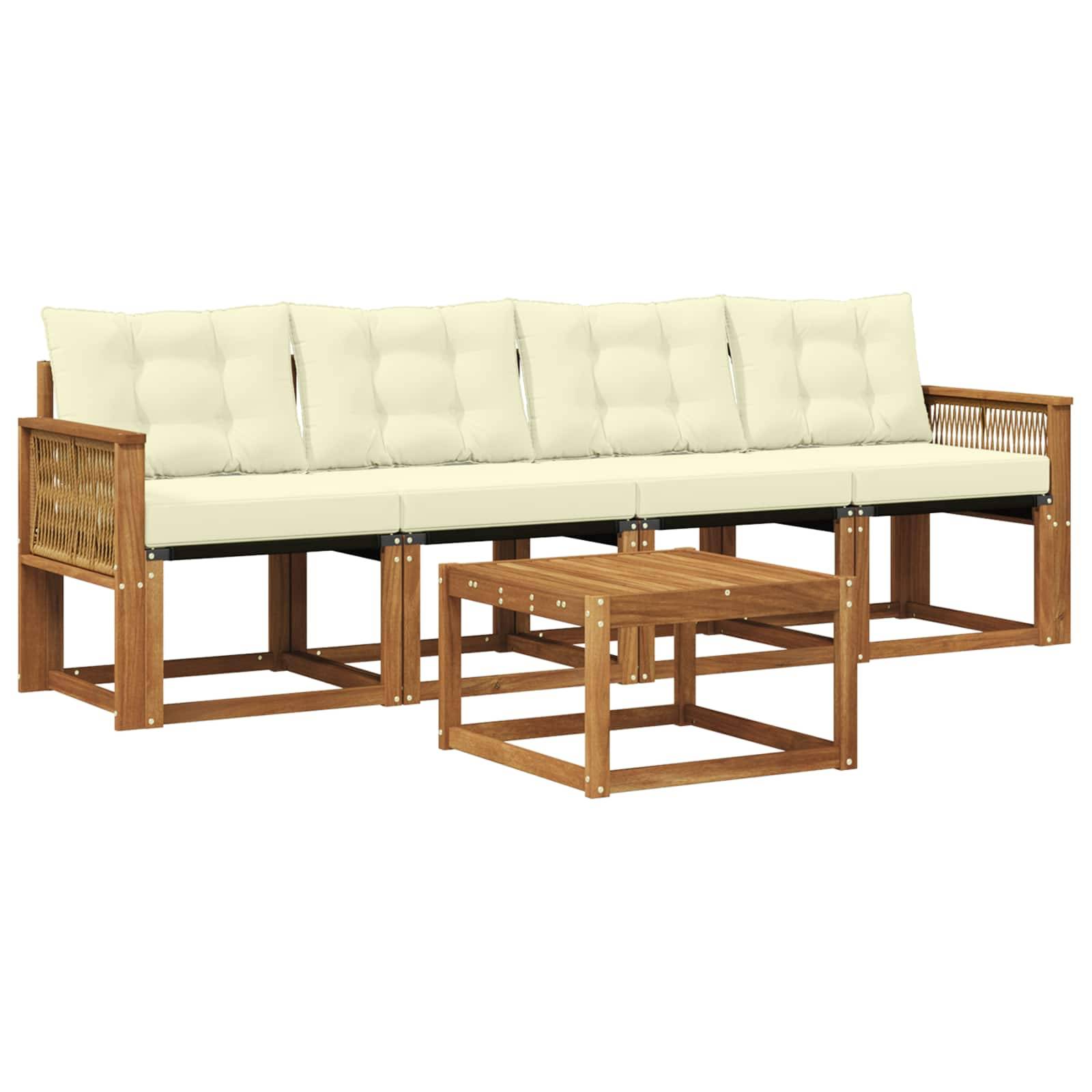 vidaXL Outdoor-Sofagarnitur mit Kissen 5 pcs Natur und Creme