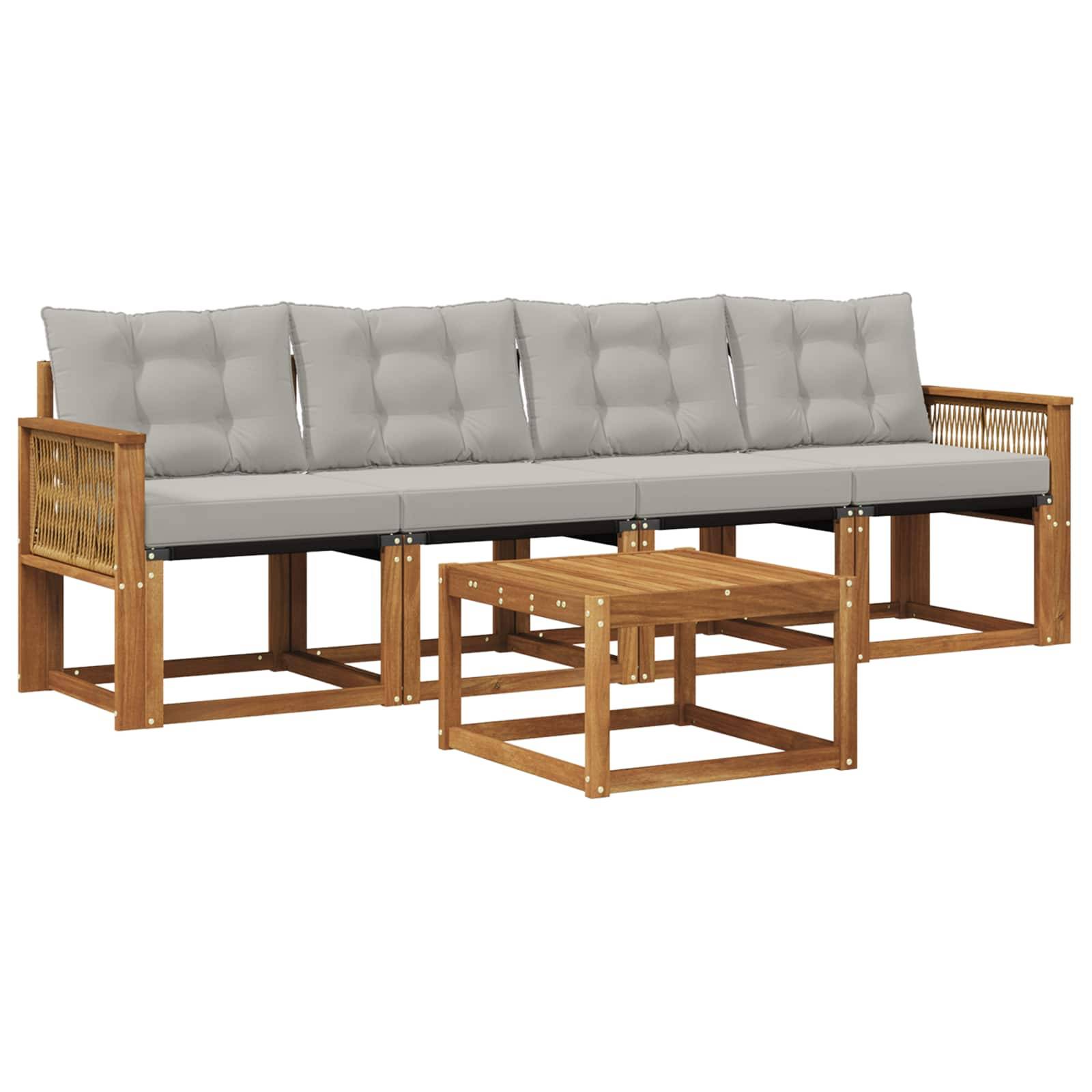 vidaXL Outdoor-Sofagarnitur mit Kissen 5 pcs Natürlich und Hellgrau
