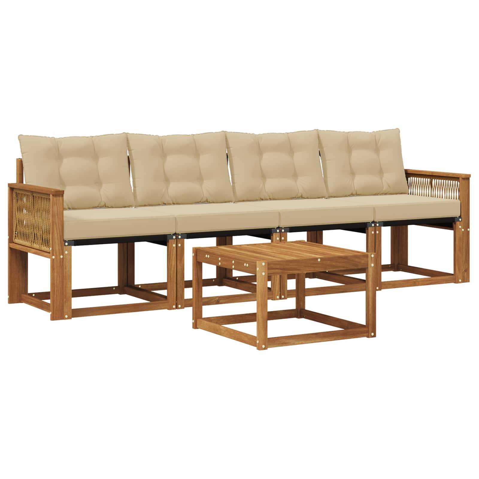 vidaXL Outdoor-Sofagarnitur mit Kissen 5 pcs Natur und Beige