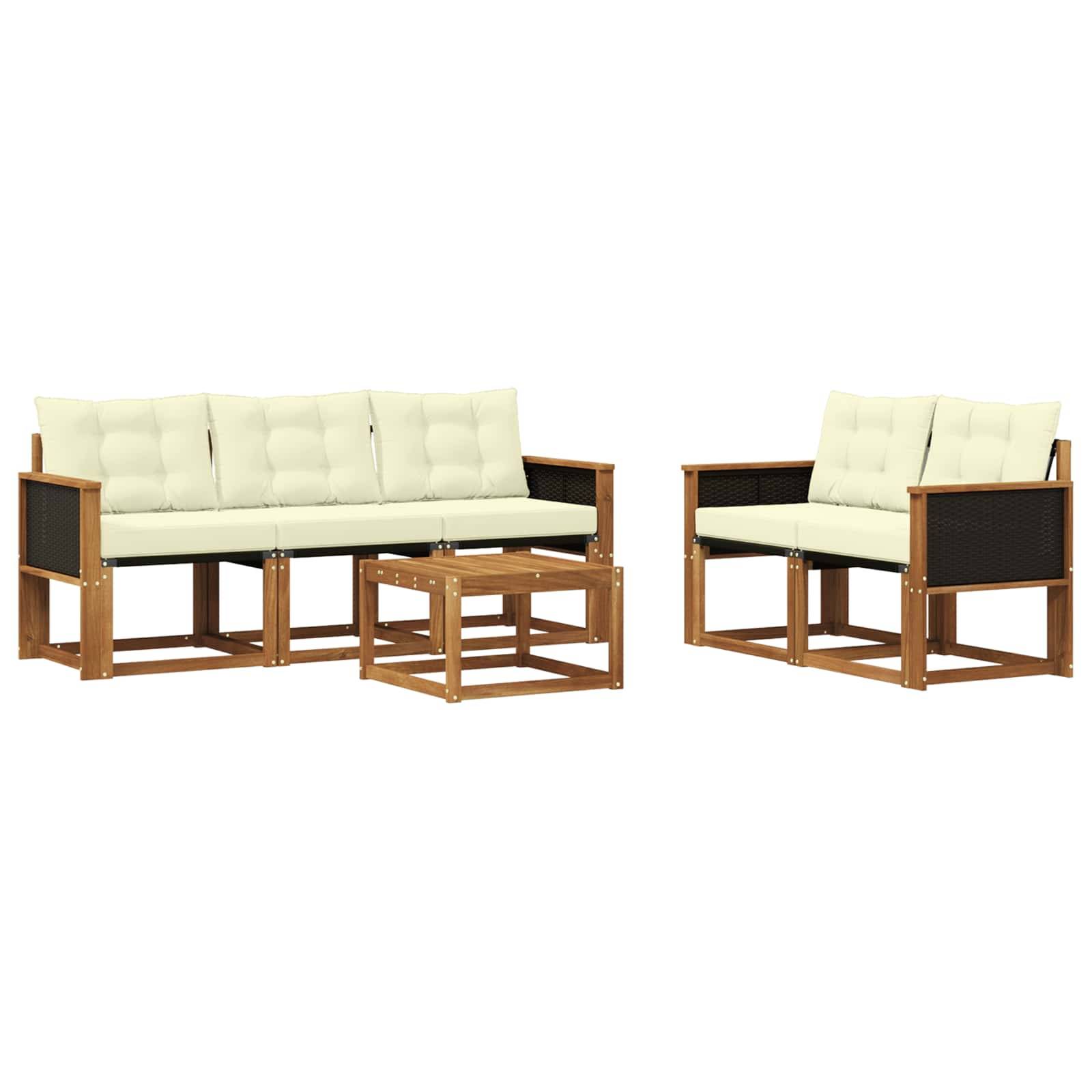 vidaXL Outdoor-Sofagarnitur mit Kissen 6 pcs Natur und Creme