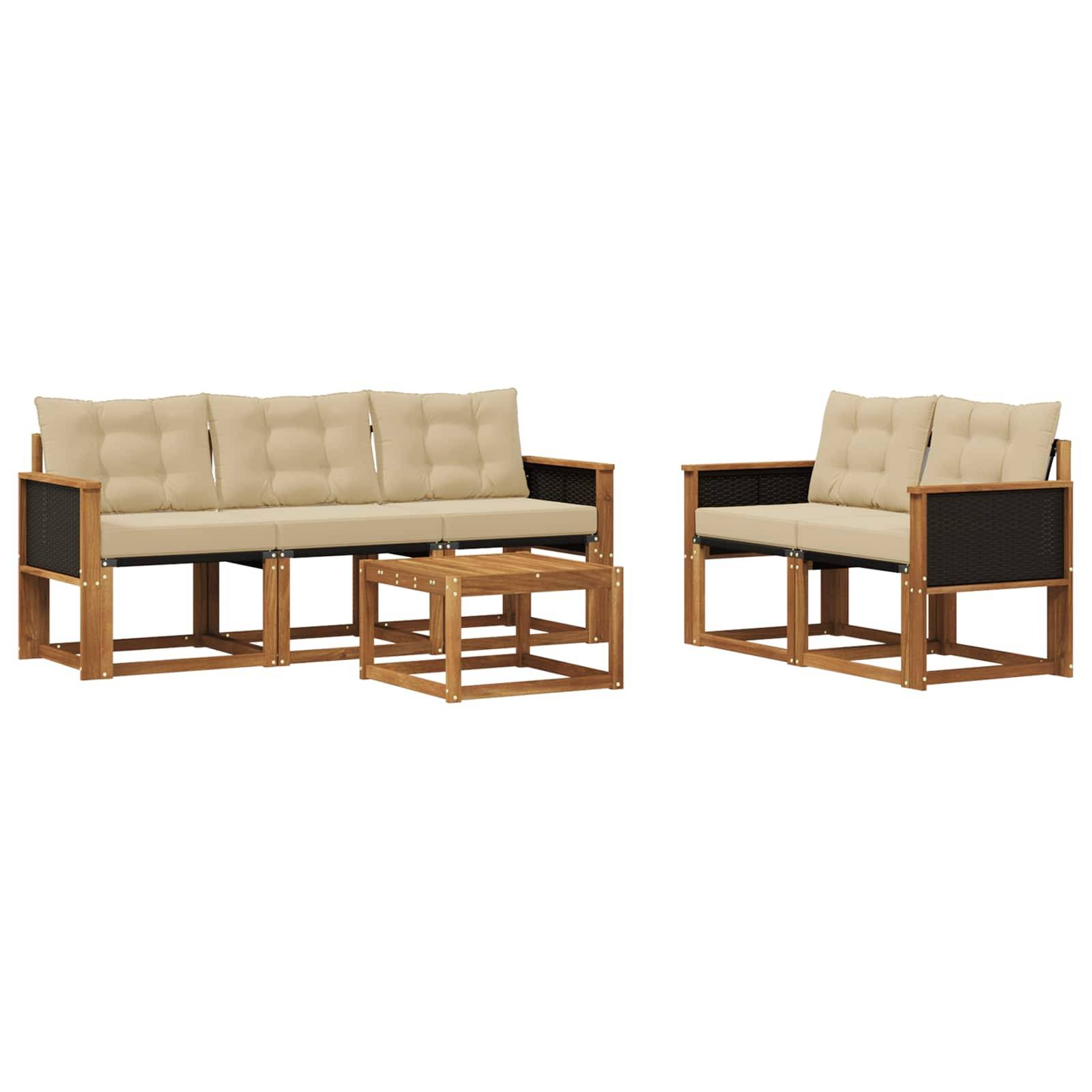 vidaXL Outdoor-Sofagarnitur mit Kissen 6 pcs Natur und Beige