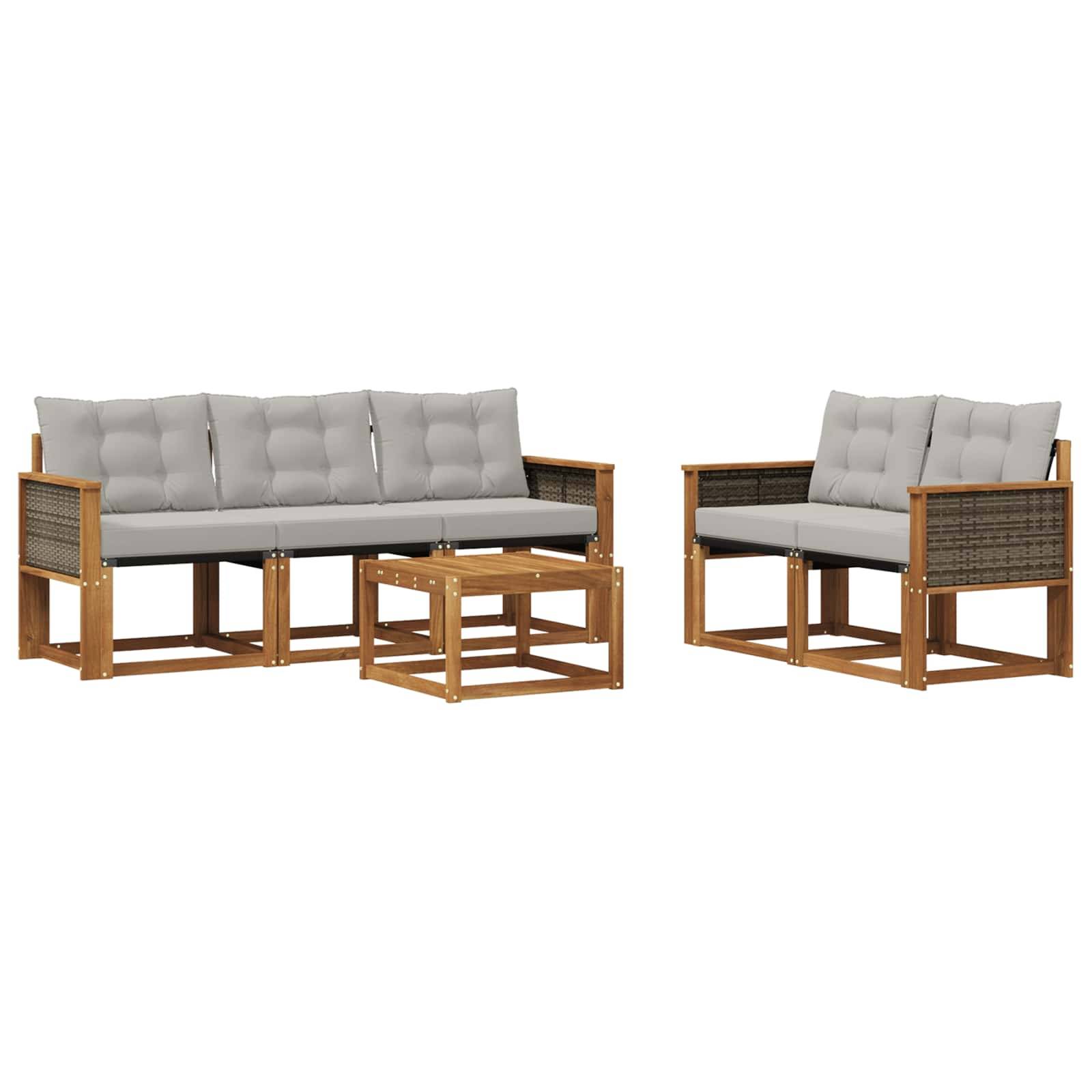 vidaXL Outdoor-Sofagarnitur mit Kissen 6 pcs Natürlich und Hellgrau