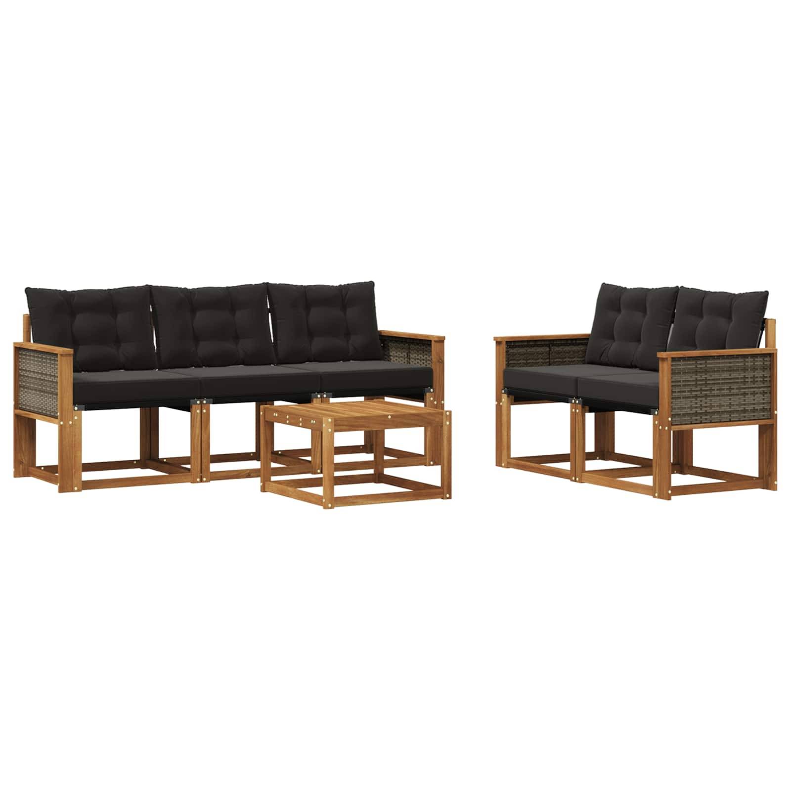 vidaXL Outdoor-Sofagarnitur mit Kissen 6 pcs Natürlich und Schwarz